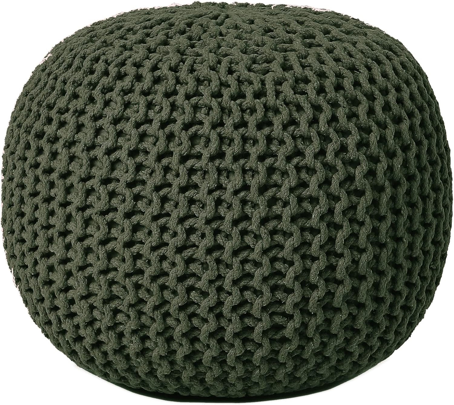 REDEARTH Round Hand Knitted Pouf - Foot Stool Bean Bag Ottoman - Cord Boho Pouffe - Poof Accent Beanbag Footrest for Living Room - Bedroom - Patio - Lounge (19.5"x19.5"x14") - Olive