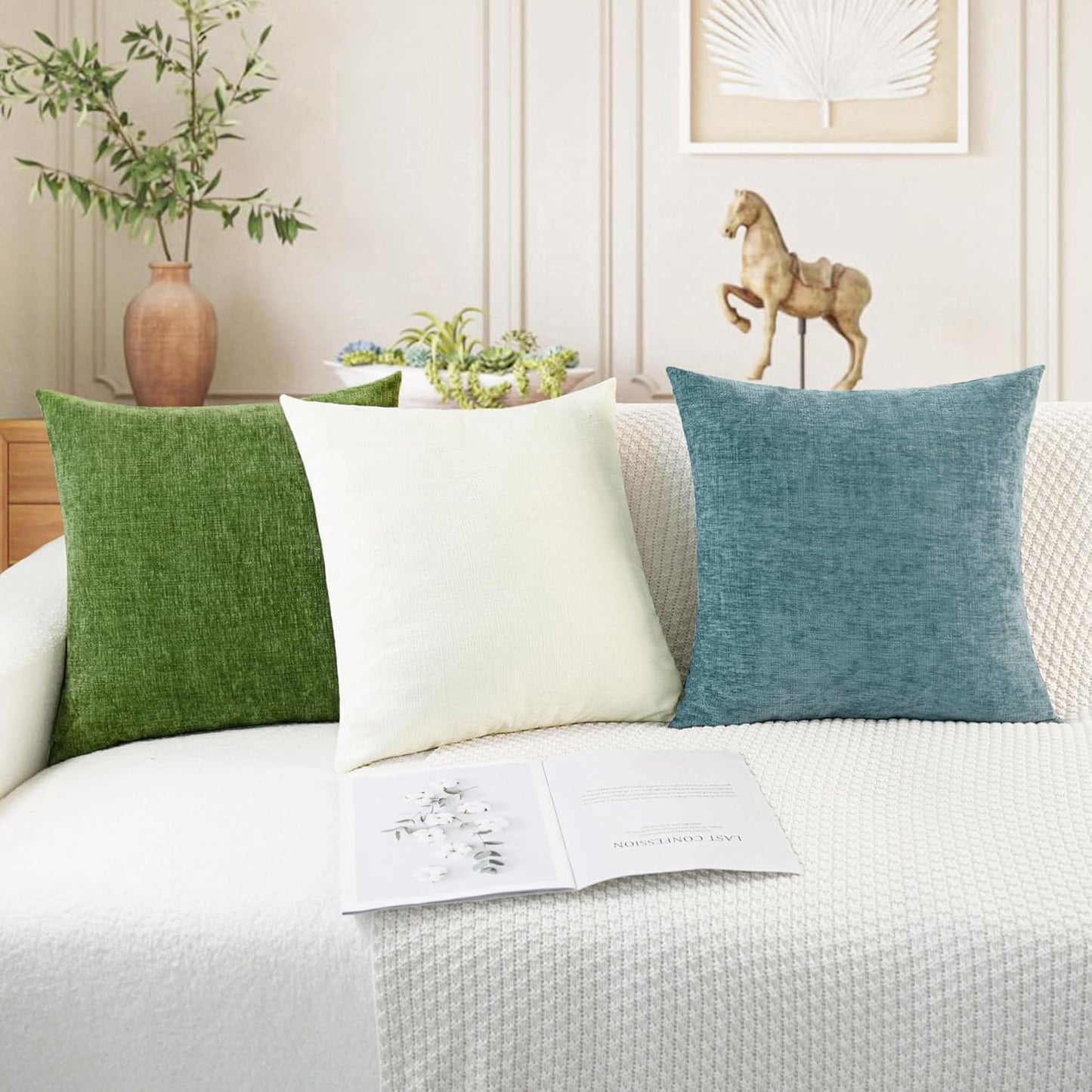 CaliTime Throw Pillow Covers Decorative 26 X 26 Inches Pack of 2 Cozy Chenille Cushion Cases for Couch Sofa Bed Living Room Home Forest Green