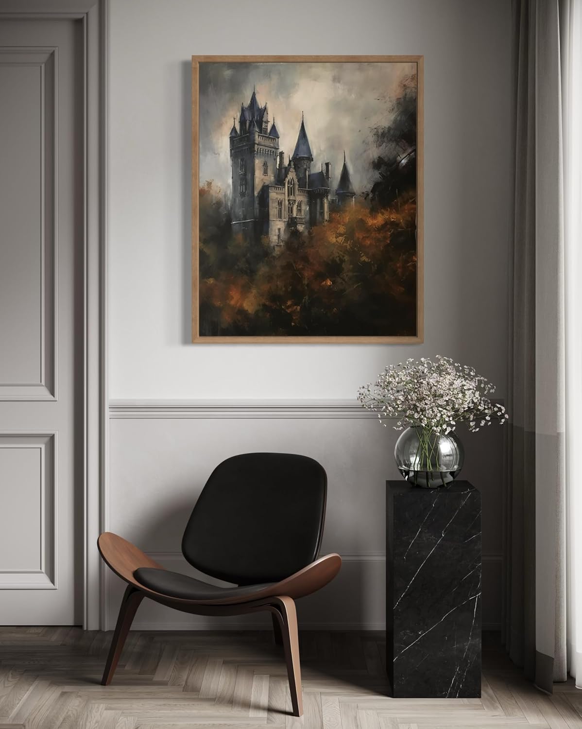Old Castle Poster Art Print, Halloween Scary Vintage Wall Art Academia Spooky Painting Decoration for Horror Prints, Gothic Posters Bedroom Decor 89 (Old Castle, 8 x 10 inches, Wood Frame)