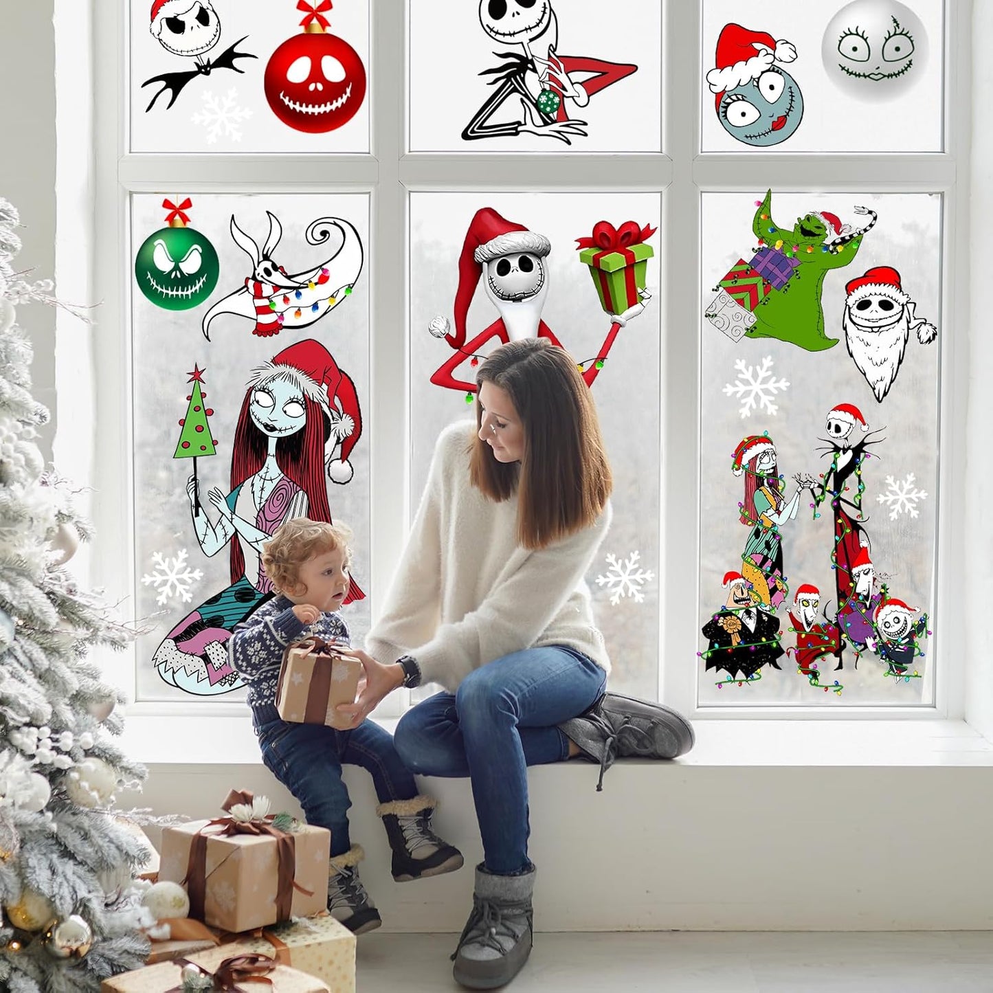 Christmas Window Clings,Merry Christmas Supplies 9pcs Window Stickers Removable Christmas Decor for Glass Windows Winter Xmas Holiday
