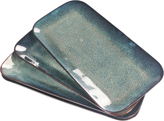 Serving Platters Set of 4, Rectangular Serving Plates, Serving Trays for Entertaining Party, Microwave,Oven,Dishwasher Safe,Kitchen Dinnerware, Blue reactive glaze 12.7 Inch