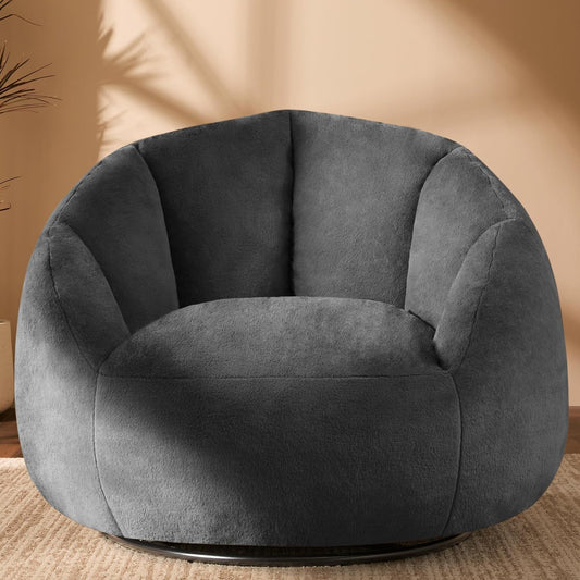 Giant Bean Bag Swivel Chair for Adults - Comfy Plush Round Shell Soft Accent Beanbag Chair, Oversized Cozy Floor Sofa Reading Chair for Living Room, Bedroom & Game Rooms, Gray