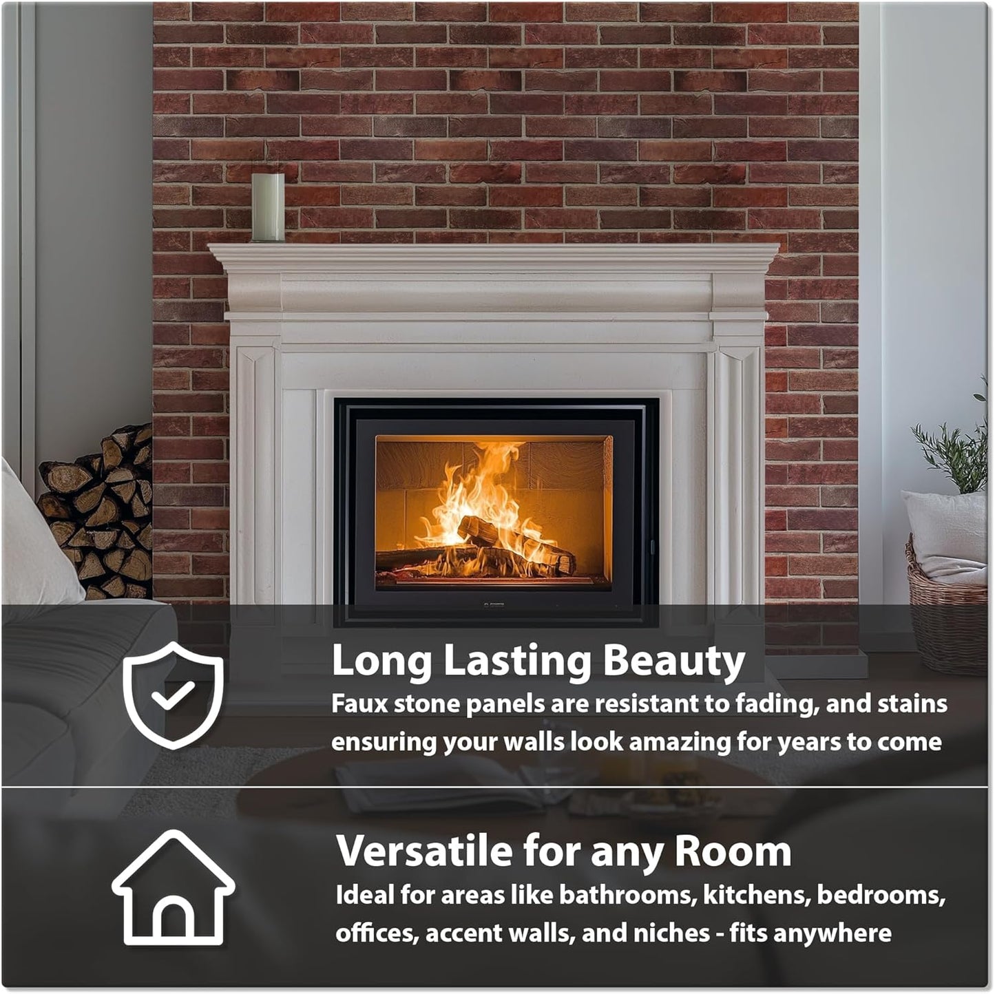 CONCORD WALLCOVERINGS ™ 3D Red Faux Brick Wall Panels - Pack of 20, Lightweight 17.5" x 24" (44.5 cm x 61 cm) PVC Sheets, Decorative Stone Tiles for Living Room, Kitchen - Covers 58.33 Sq Ft