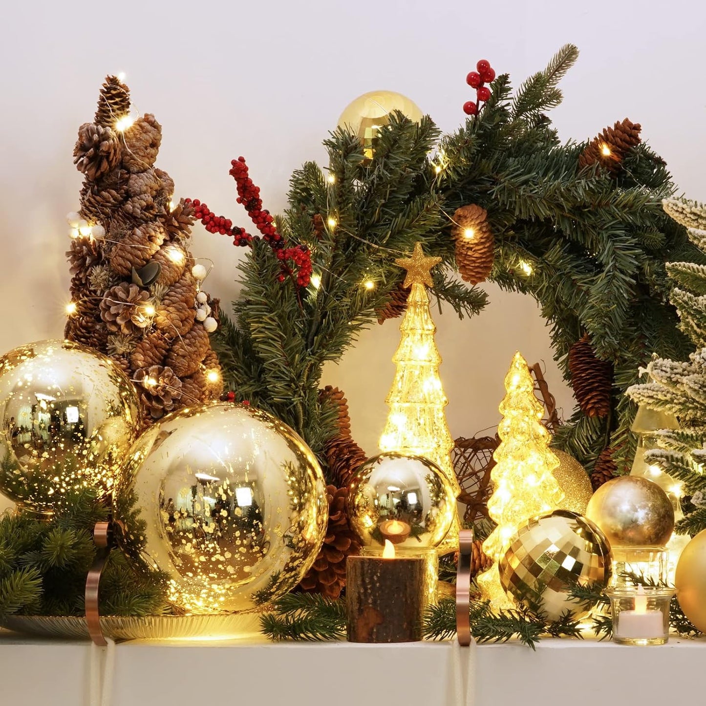 XmasExp Large Christmas Ball Ornaments,1pcs Gold Giant Shatterproof Plastic Hanging Mercury Xmas Ball Decorations Christmas Tree Ornaments (Gold, 8")