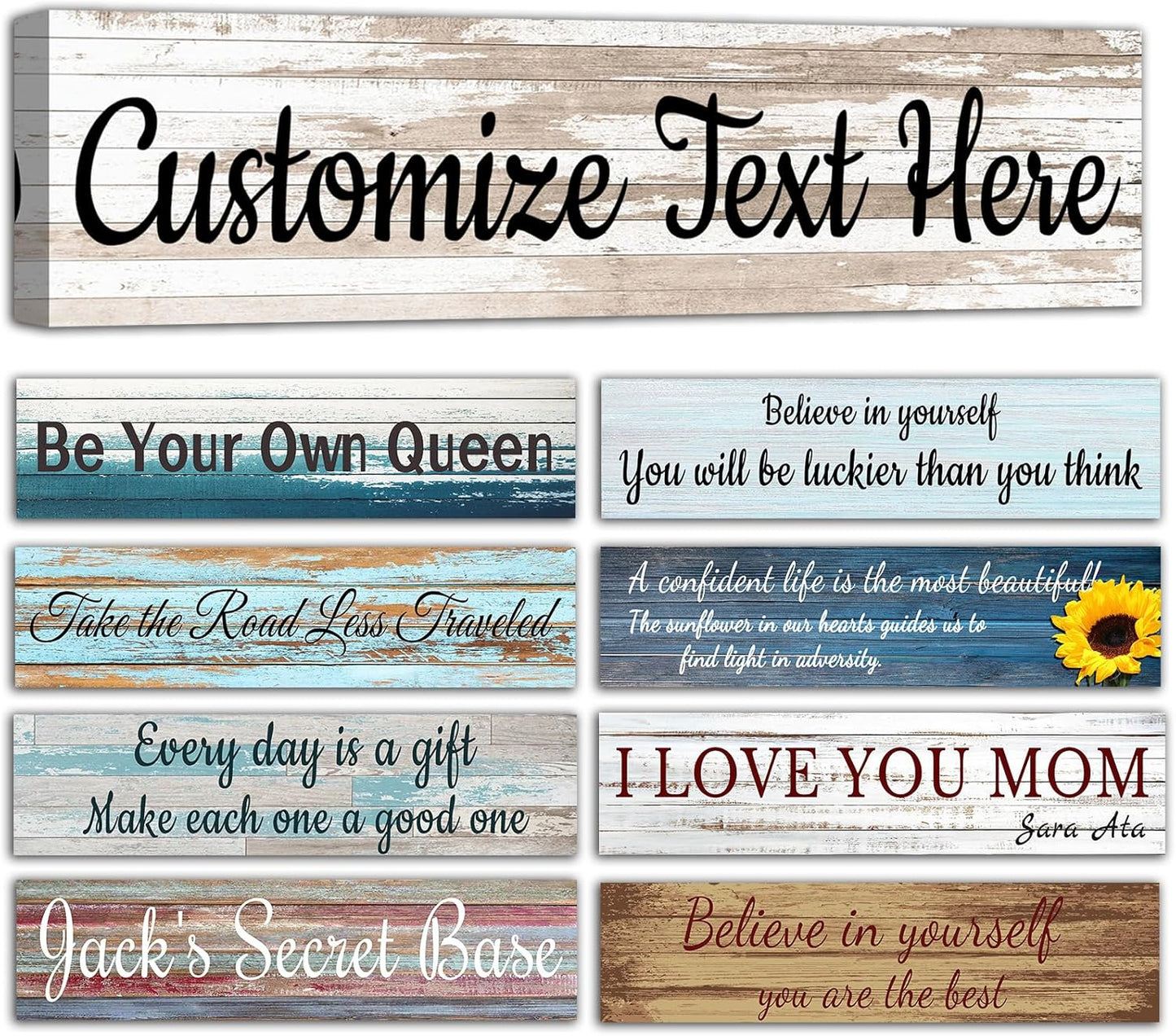 CHAOSETKEN Custom Text Sign Wall Art Personalized Family Quote Wall Decor Family Sign Canvas Prints Customized Wood Text Quote Pictures Rustic Farmhouse Decor Framed (24L x 6W)