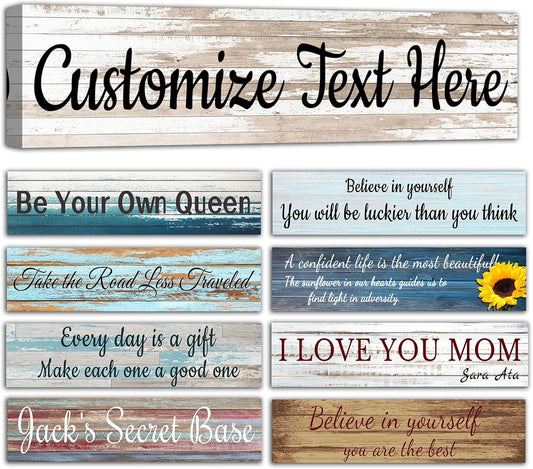 CHAOSETKEN Custom Text Sign Wall Art Personalized Family Quote Wall Decor Family Sign Canvas Prints Customized Wood Text Quote Pictures Rustic Farmhouse Decor Framed (24L x 6W)