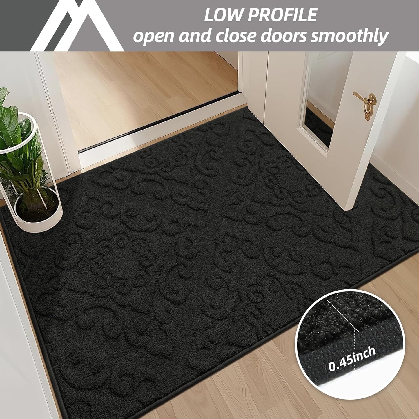 COSY HOMEER-Door-Mat-Non-Slip-Entryway-Rug 24”x36” Absorbent Welcome Mats Washable Dirt Trapper Door Mat Entrance Floor Mats for Front Back Doormats and Wet Shoes,Black
