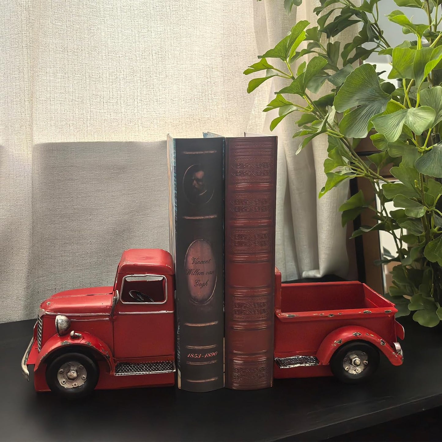 Decorative Book Ends Vintage Bookends: Metal Truck Book Stopper for Heavy Books - Farmhouse Decor for Shelf Table Coffee Bar Office Home - Gift for Adults Men Teen (Vintage Red)