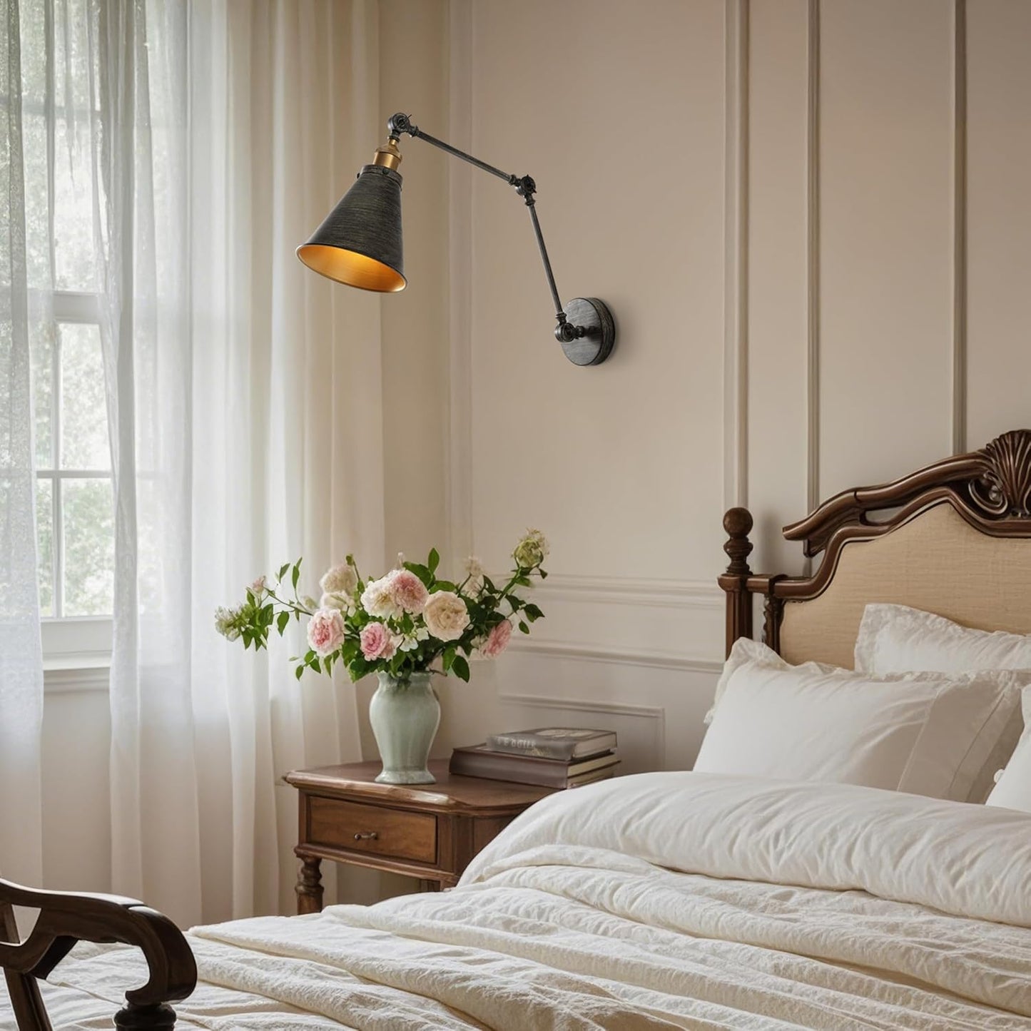 JONATHAN Y JYL7462D Rover 7" Classic Industrial Metal Adjustable Arm LED Wall Sconce, Rustic Dark Gray/Brass Gold for Bedroom, Bathroom, Vanity