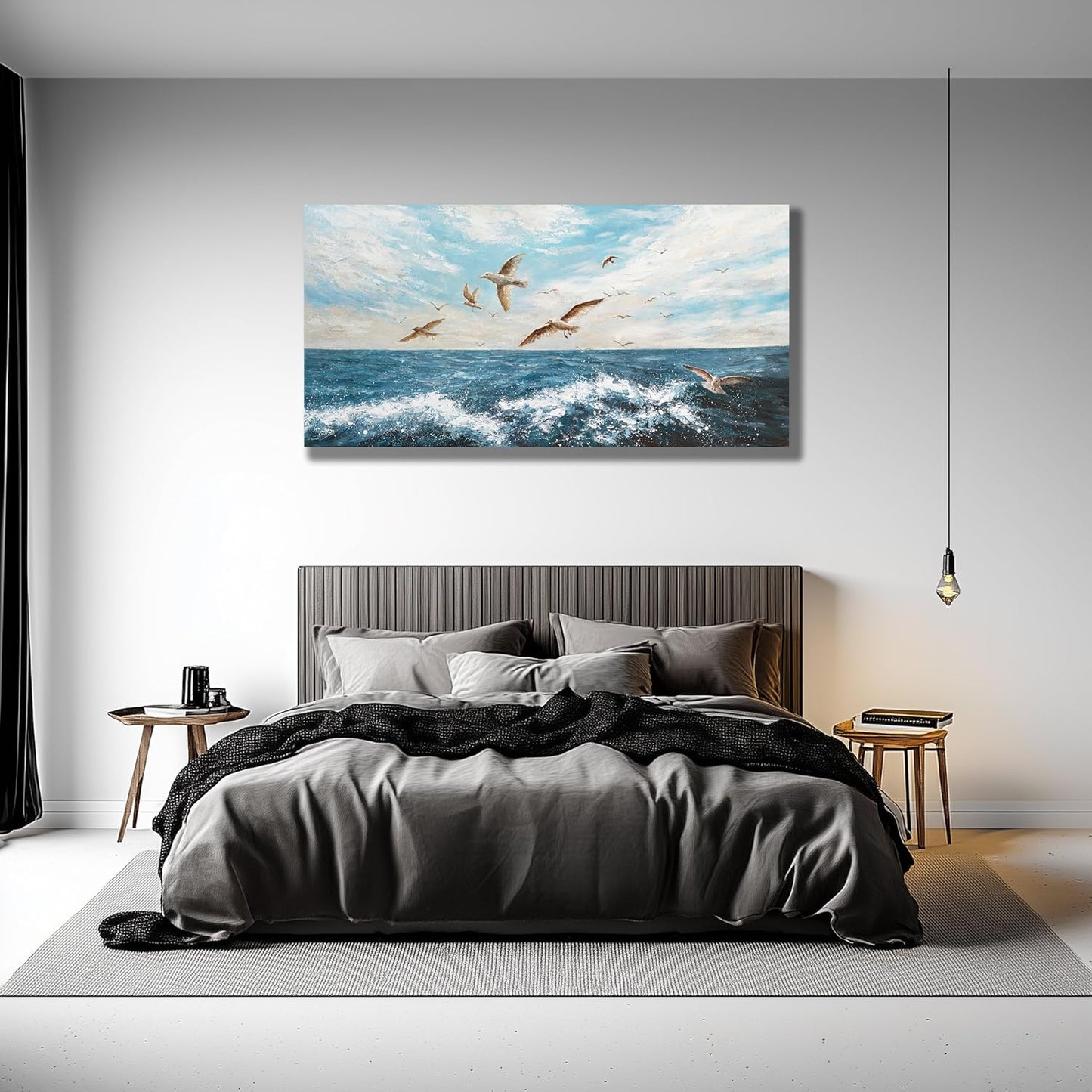 Belmrxne Giant Ocean Art Blue and White Wall Art Funky Artwork Modern Gallery Canvas Painting for Living Room Bedroom Dining Room Office Home Decor 30x60 inch