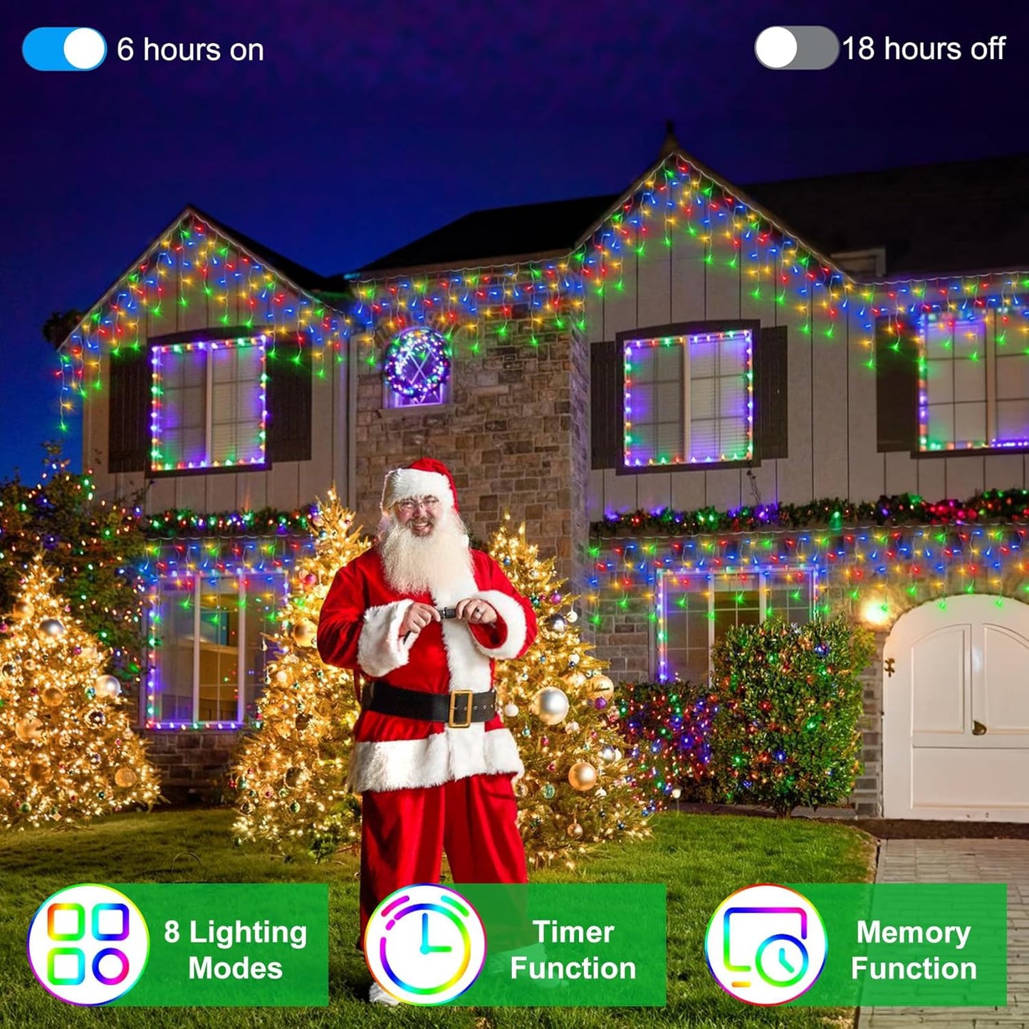 792 LED Christma Lights with 176 Drops, 82ft Outdoor Hanging lights with 8 Modes & Timer Memory, Outsite Waterproof Curtain String Lights for Front House Fence Tree Holiday Decorations Multicolor