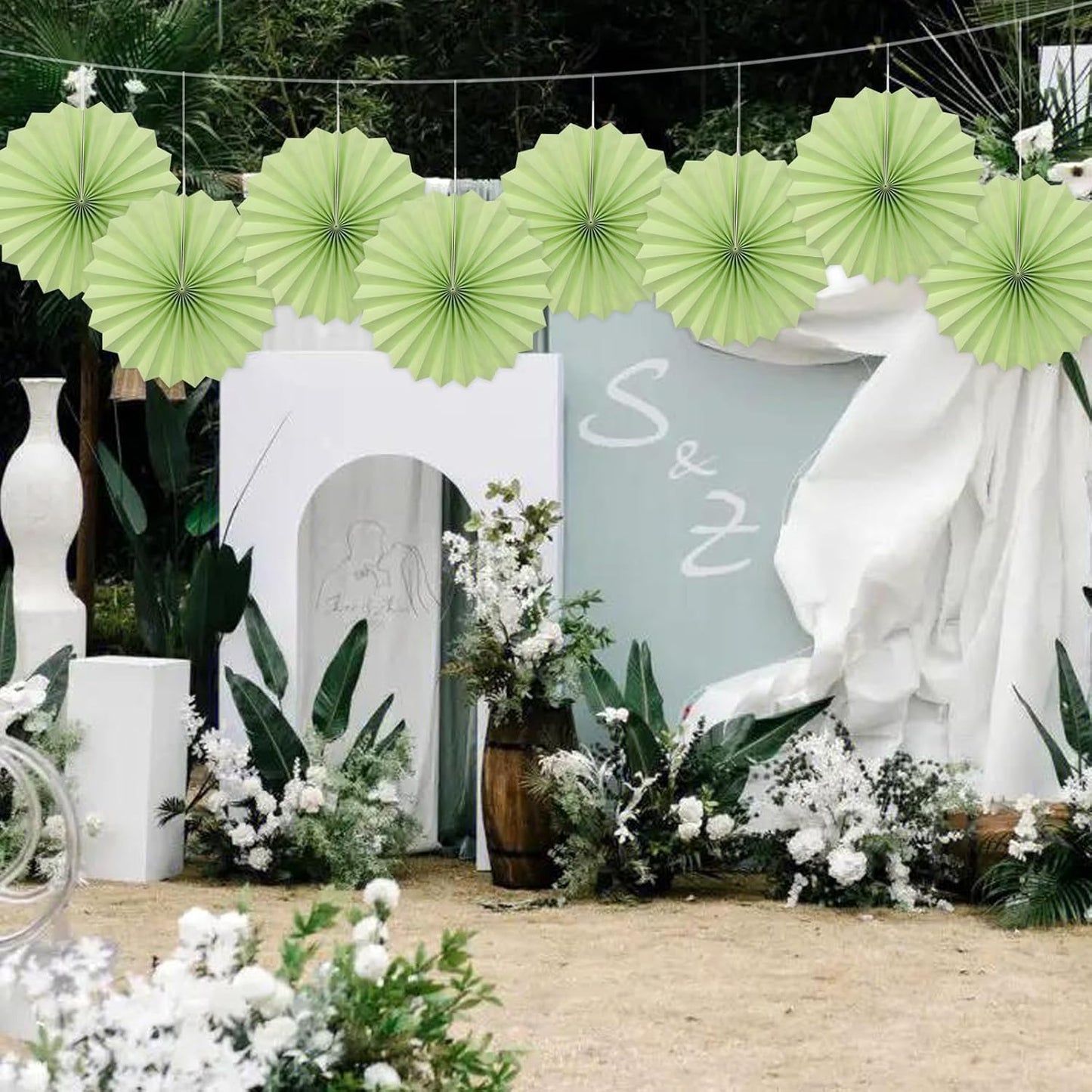 Green Hanging Paper Fans,12in,30 Color,DIY Set,Light Green,Military Theme,Birthday Occasion