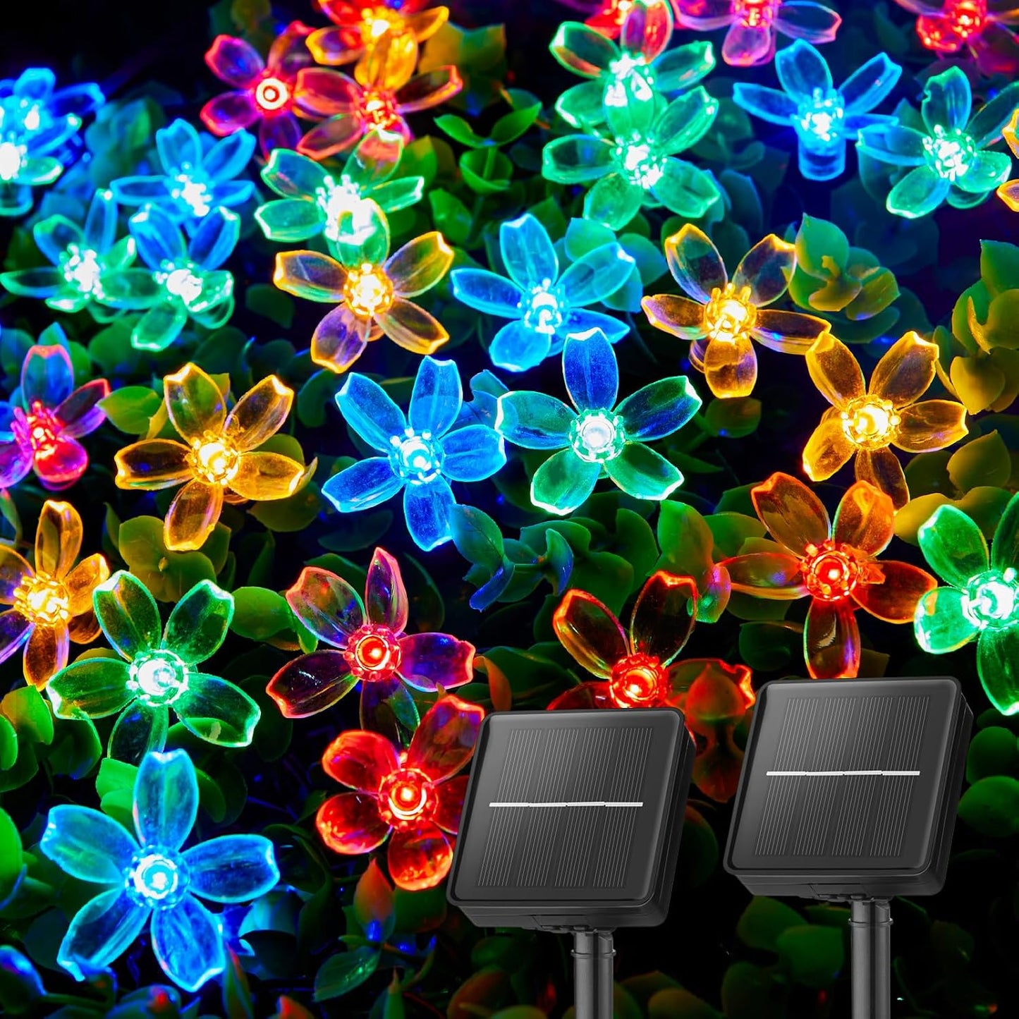 Brightown 2 Pack Total 52FT 120 LED Flower Solar String Lights Outdoor Waterproof Fairy Lights for Garden Yard Fence Patio Christmas Tree Wedding Party Decor, Multicolor