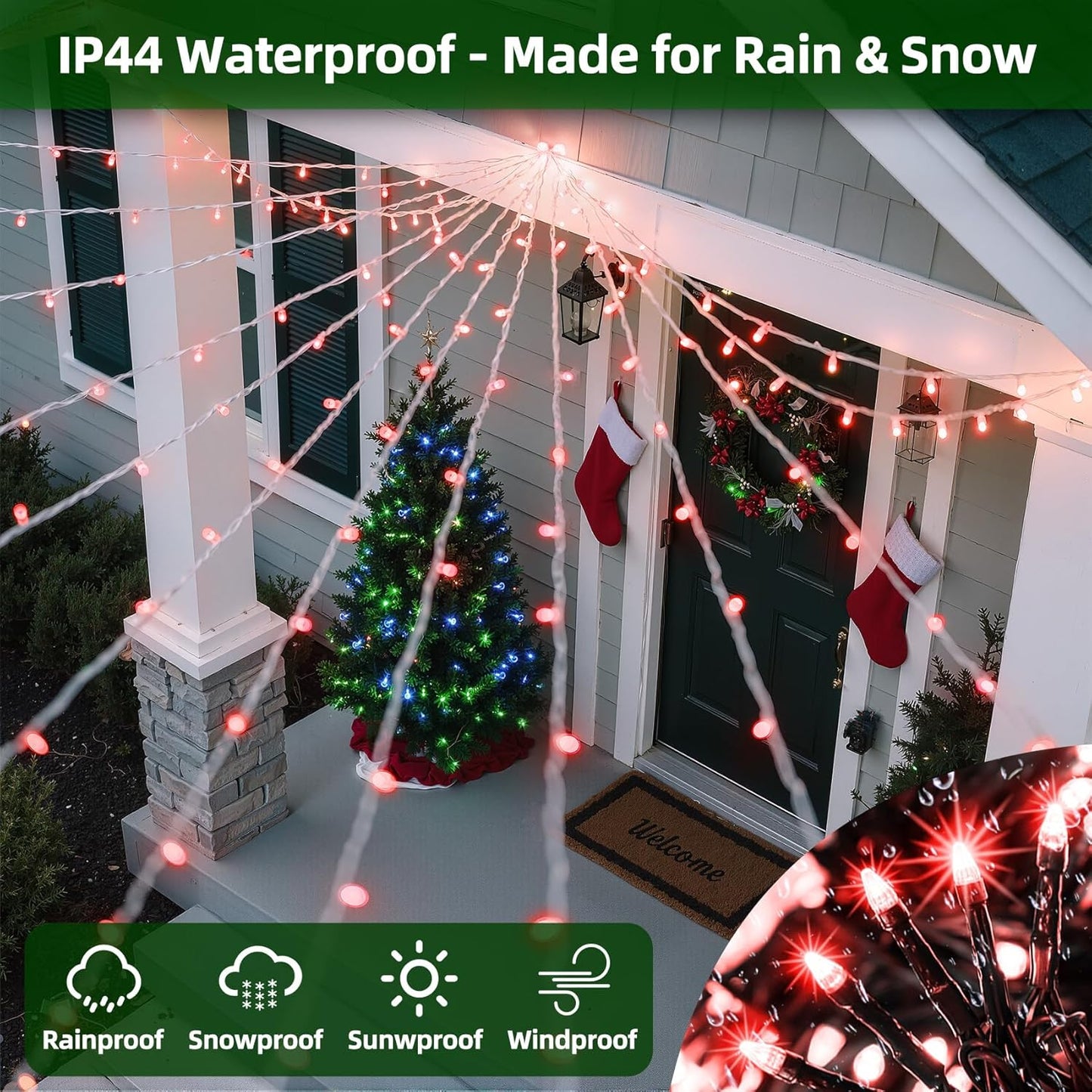 750 LED 240FT Christmas Lights Outdoor,12 Lighting Modes Christmas String Lights with Timer, Dimmable Plug in Red LED StringLights Waterproof for Yard Tree Wedding Party Holiday Red