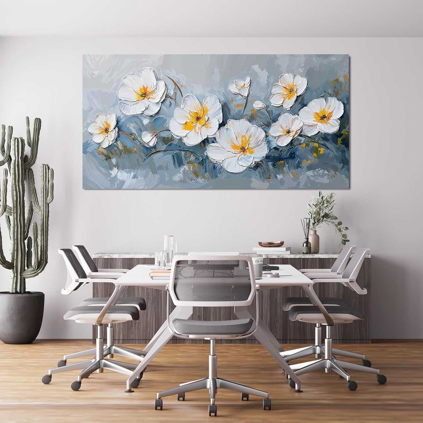 KUPTEU Canvas Wall Art Decor Large Wall Art Pictures for Living Room Oversized White Flowers Wall Art Prints Canvas Art Wall Decor Hallway Decorations Artwork for Walls Bedroom Home Decor 29" X 58"