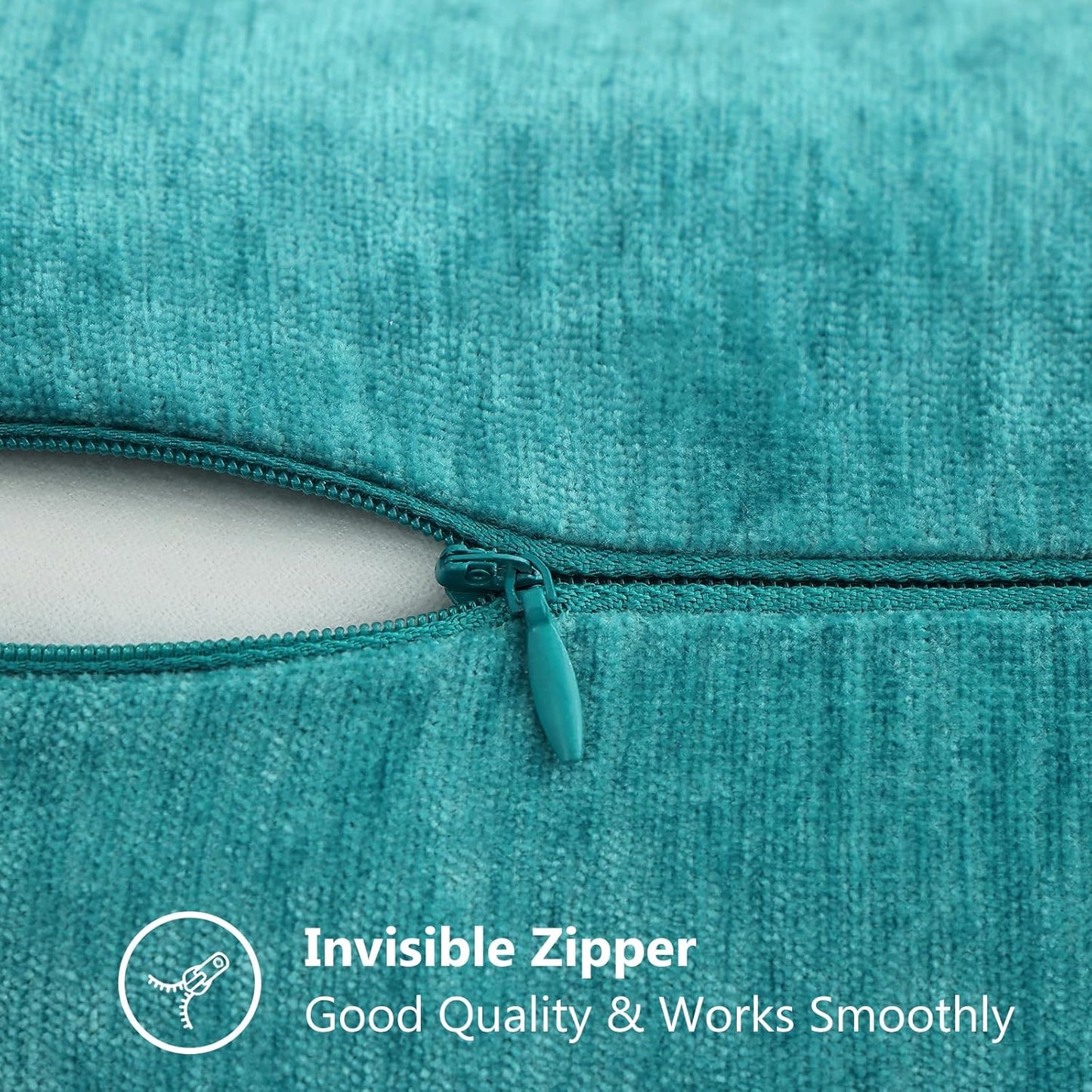 decorUhome Chenille Soft Throw Pillow Covers 24x24 Set of 2, Farmhouse Velvet Neutral Decorative Euro Pillow Covers with Stitched Edge for Couch Sofa Bed Home Decor, Turquoise