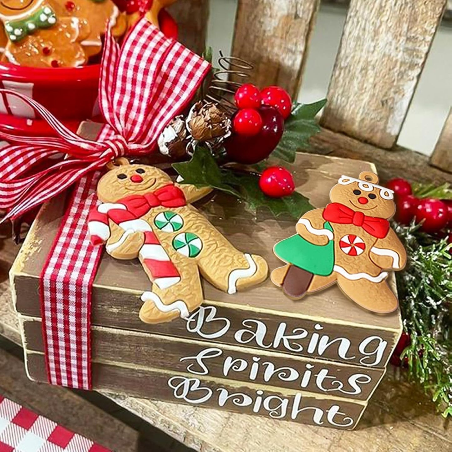 12pcs Gingerbread Man Ornaments for Christmas Tree, Assorted Gingerbread Figurines Ornaments, Christmas Tree Hanging Decorations, 3 Inch Tall