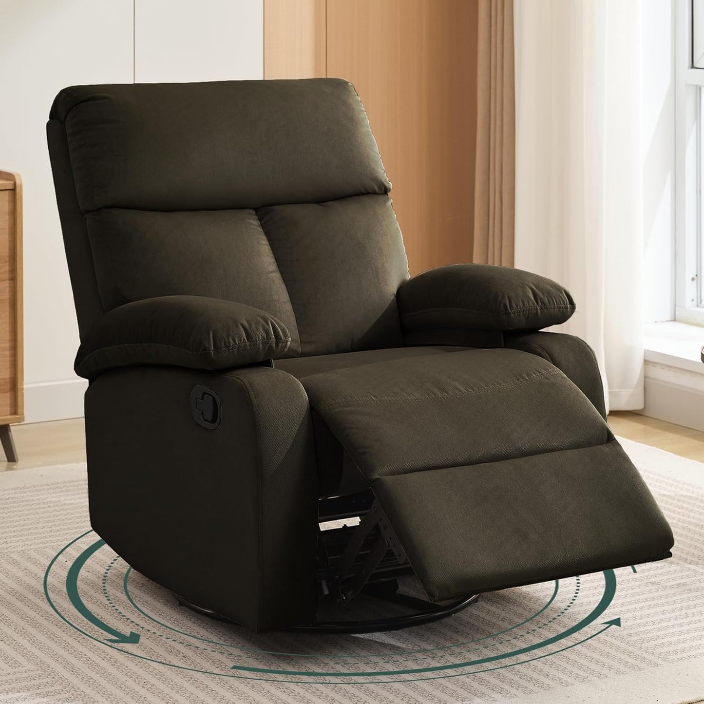Swivel Rocker Recliner for Adults, Small Recliner Chair for Small Spaces, Rocking Recliner Chair for Nursery. Living Room, RV, Bedroom, Dark Brown