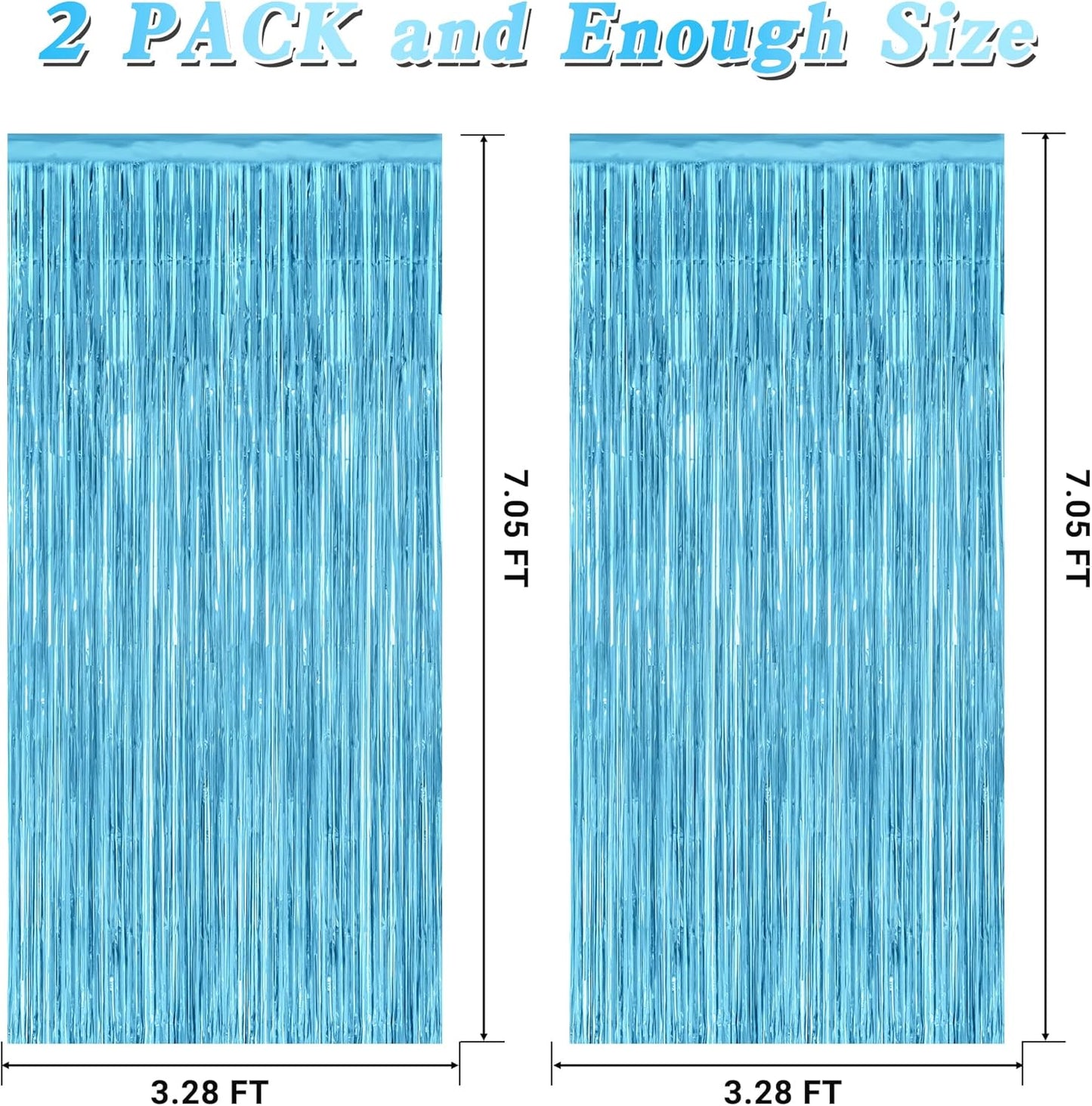 2 Pack Backdrop Curtains, 3.28 Feet x 7.05 Feet Sky Blue Tinsel Backdrop, Metallic Fringe Curtains Foil Tinsel Party Streamer, Winter Backdrop Happy Birthday Party Supplies