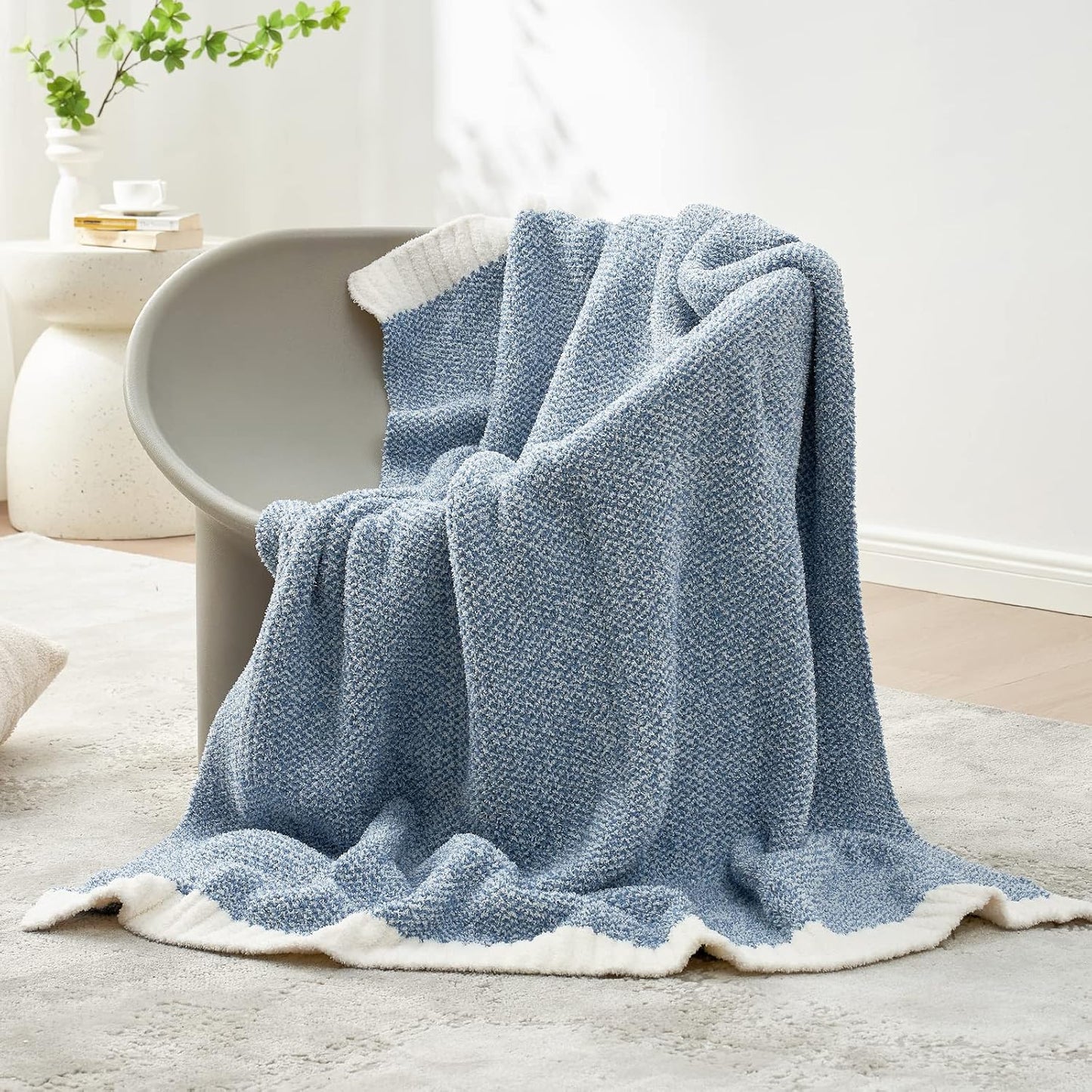 Snuggle Sac Blue Throw Blankets for Couch, Reversible Super Soft Warm Blankets Cozy Knit Blanket Fuzzy Plush Throws for Sofa, Bed, Gift, Heather Blue, 50 x 60 inches