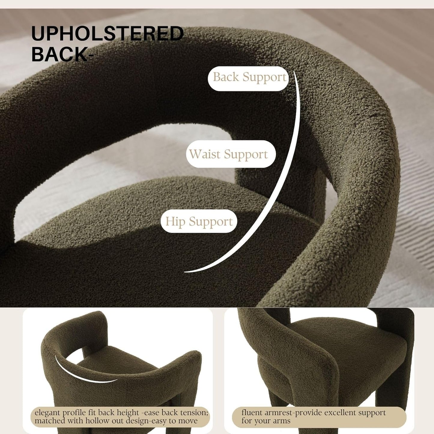 Green Sherpa Dining Chairs Set of 2, Modern Barrel Dining Room Chairs Upholstered Faux Fur Accent Chair with Arms and Round Back for Living Room Kitchen Armchair No Assembly Needed