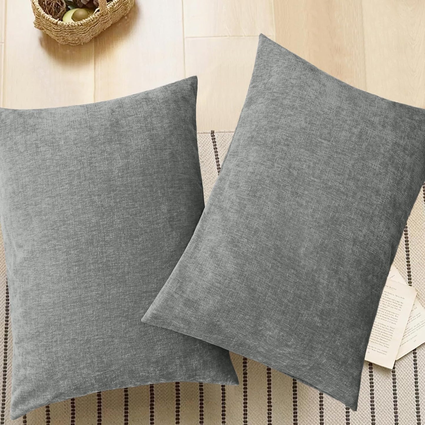 CaliTime Throw Pillow Covers Decorative 20 X 26 Inches Pack of 2 Cozy Chenille Standard Pillow Shams Cases for Couch Sofa Bed Living Room Home Medium Grey