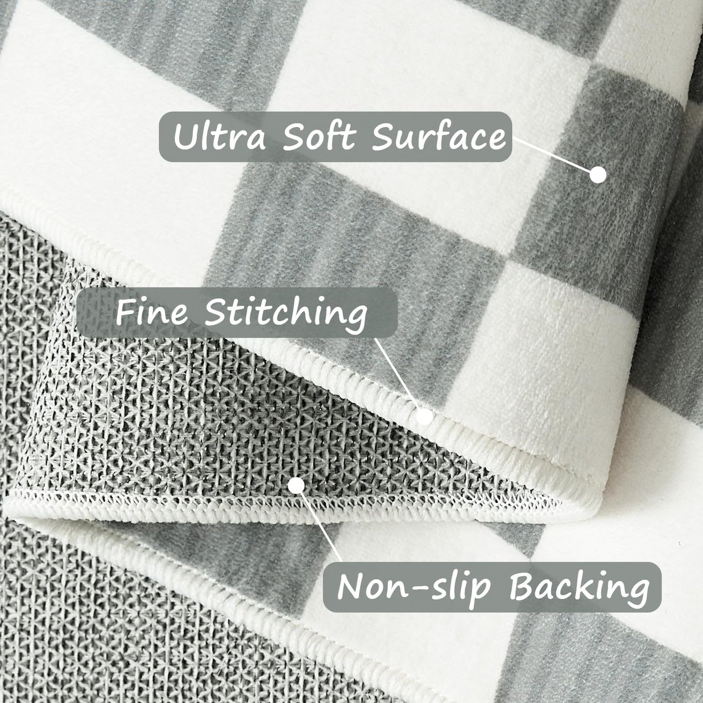 jinchan 6x9 Checkered Area Rugs for Kids Room - Machine Washable Soft Rug Modern Geometric Lattice Non-Slip Carpet for Nursery Playroom Classroom Living Room Bedroom Dining Room Home Office Grey