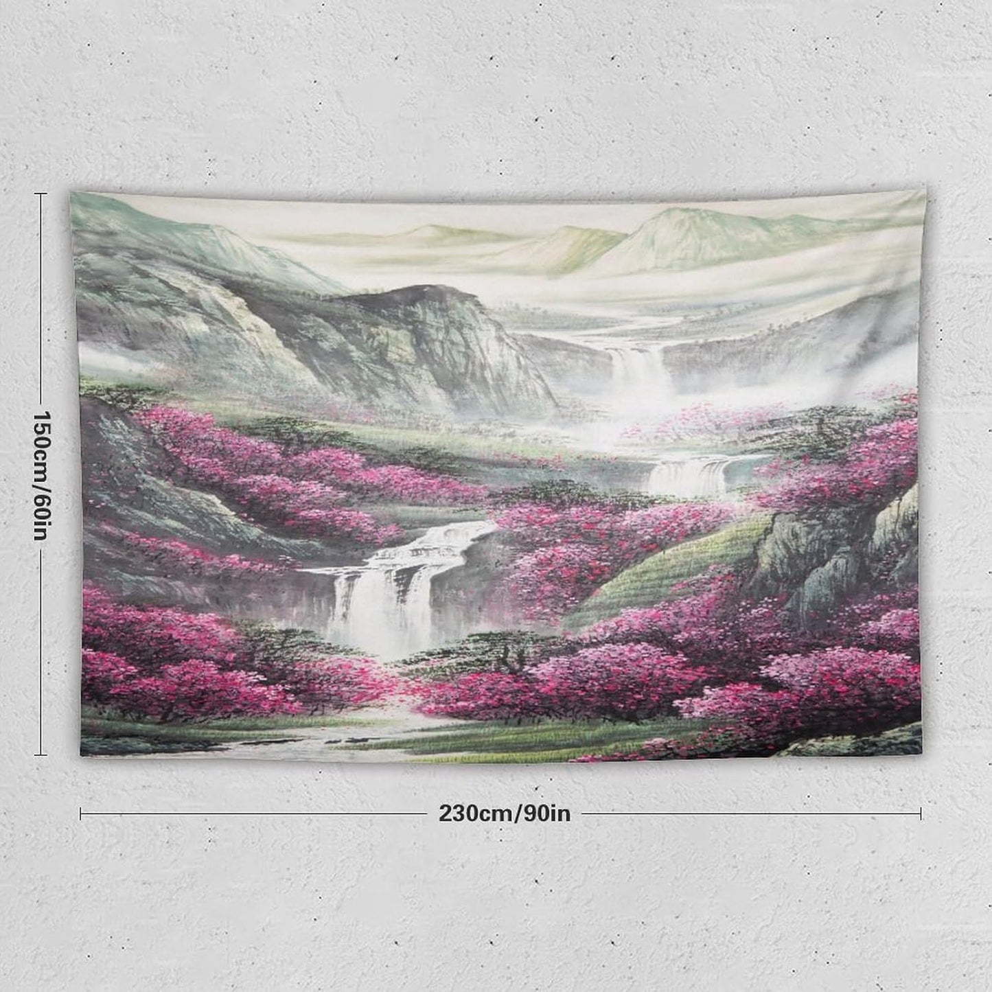 Japanese Tapestry, Red Plum Blossom Mountain Tapestry, Asian Japanese Wall Tapestry, Nature Landscape Tapestries for Bedroom Living Room Decor 90"x60"