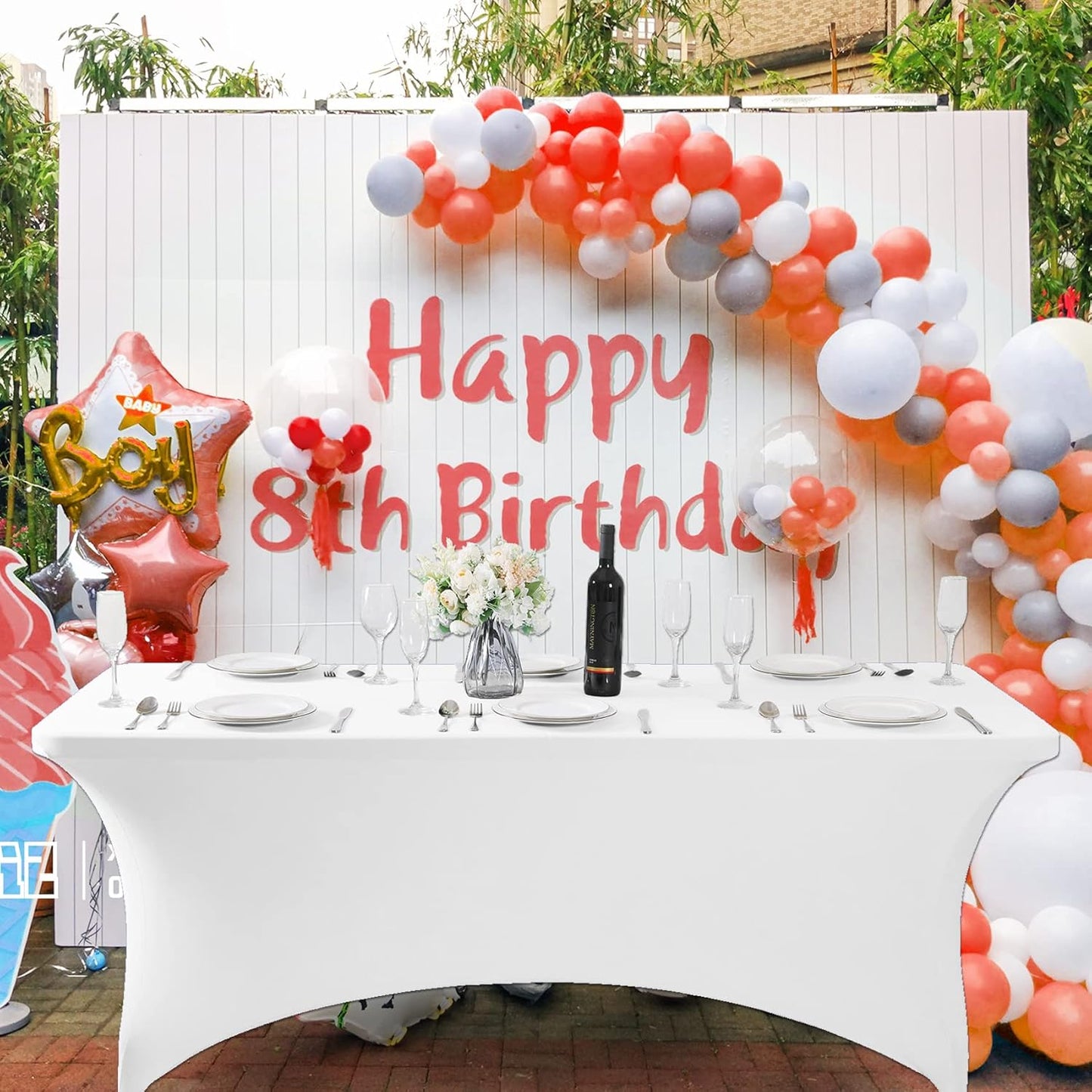 SuperO Waterproof Spandex Table Cover for 6FT Table Universal Fitted Stretch Tablecloth for Party, Banquet, Wedding and Events-White