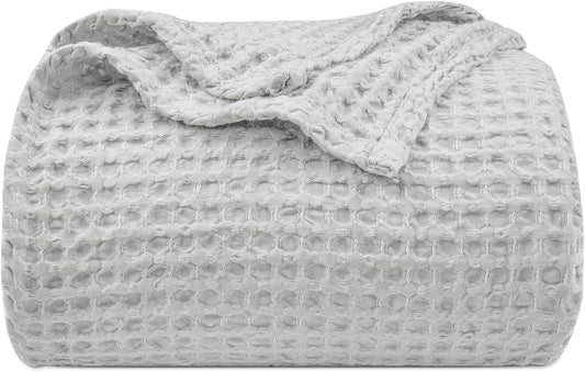 PHF Ultra Soft Waffle Weave Blanket Twin Size 66"x 90"- Washed Lightweight Breathable Cozy Woven Blanket for Bed - Aesthetic Decor for Couch Bedding Sofa Home Car - Light Grey