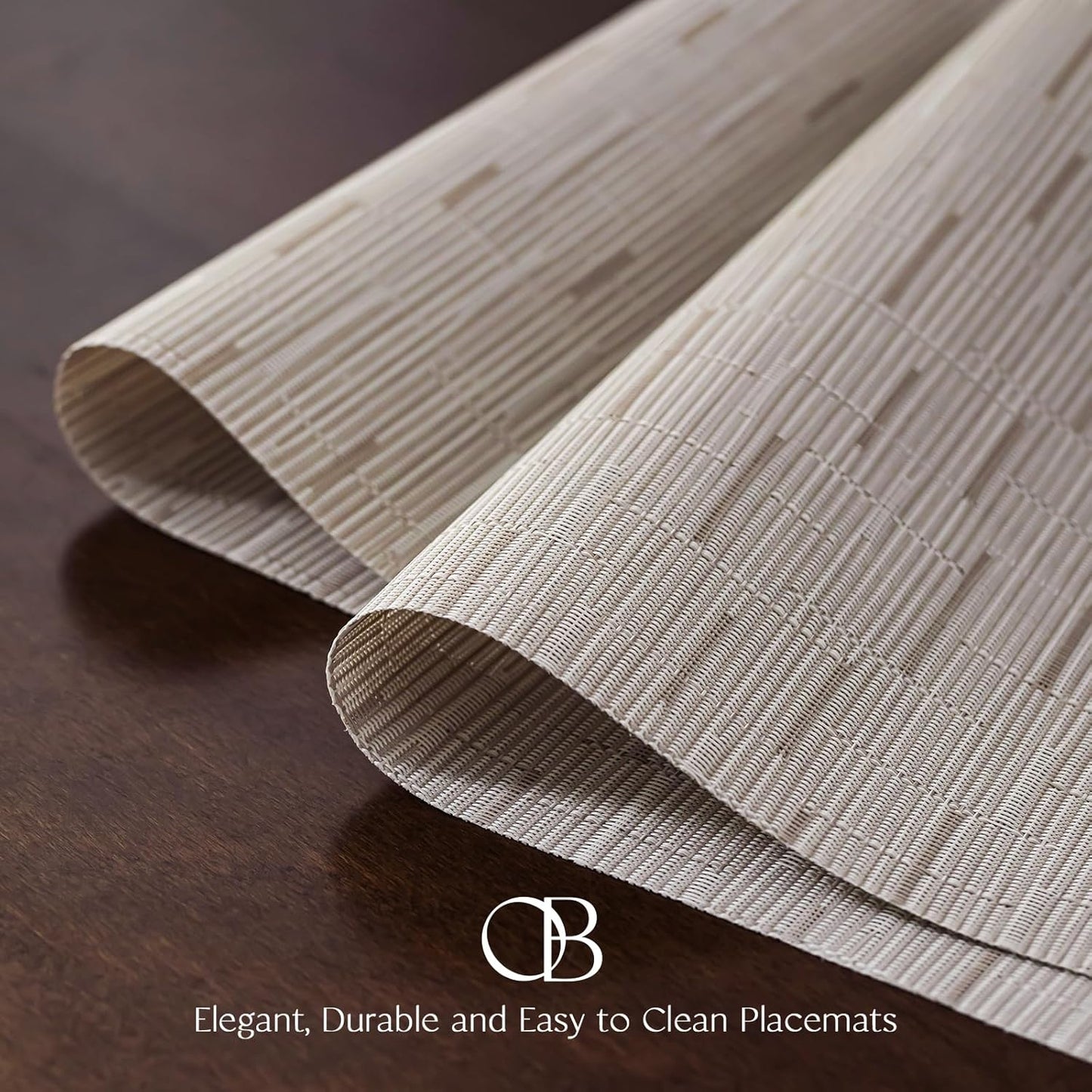 Placemats Set of 4 - Easy Clean Woven Vinyl Placemats for Dining Table, Indoor/Outdoor Place Mats, Washable PVC Table Mats （Pale Beige）