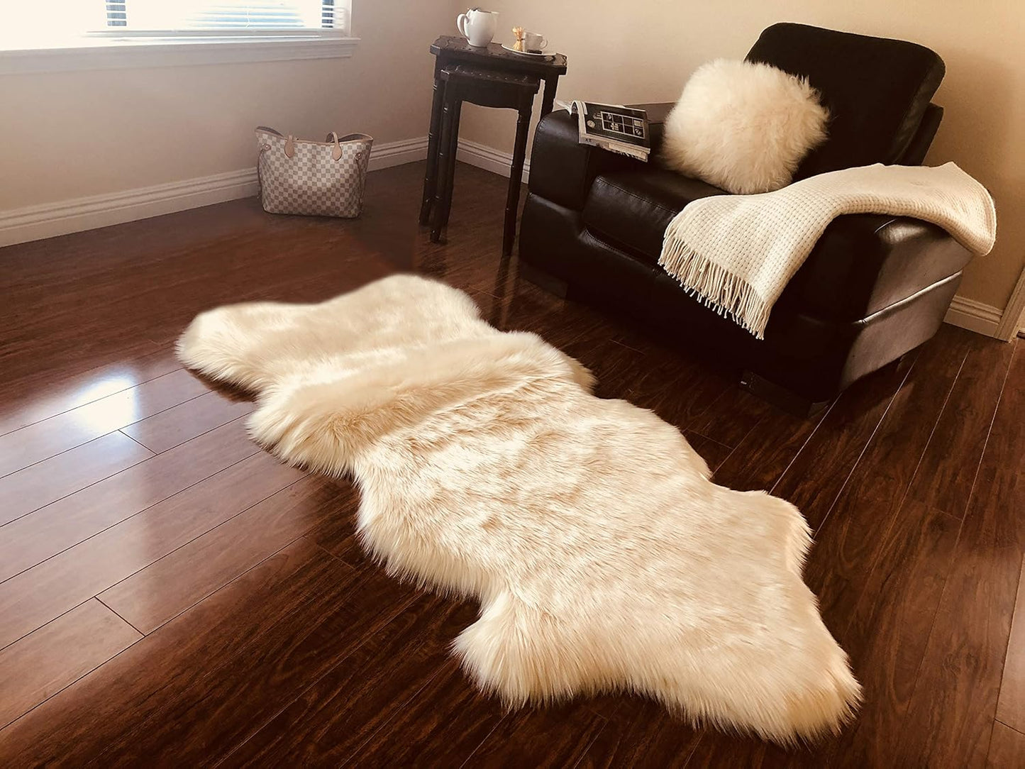 LAMBZY Faux Sheepskin Hypoallergenic Free Shape Silky Shag Rug, Luxury Shaggy Silky Plush Carpet for Bedrooms Rugs Living Kids Room Sofa Floor Rugs (Single and a Half 2'x4', 60x120 cm Cream)