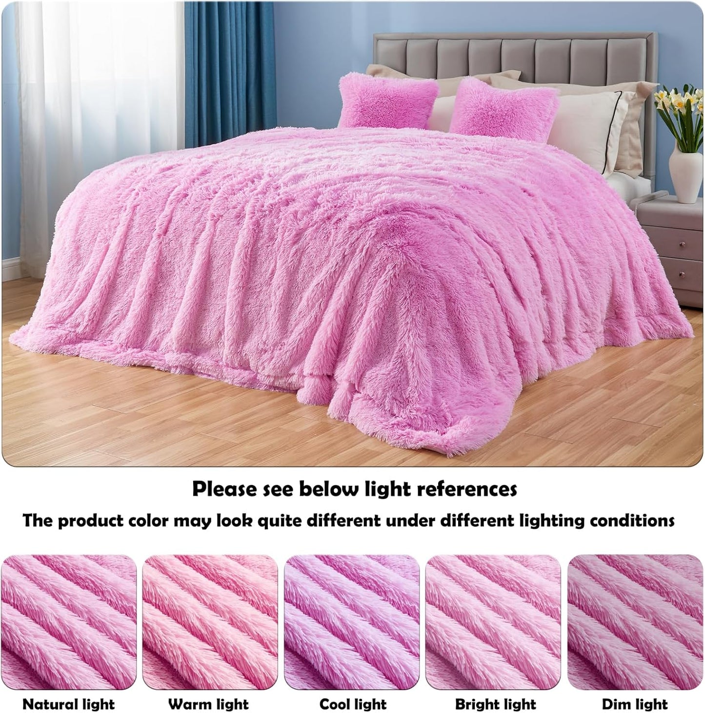 GONAAP Fuzzy Faux Fur Throw Blanket Queen Size Light Pink Super Soft Cozy Plush Fuzzy Shaggy Blanket for Couch Sofa Bed (Light Pink, Queen(90"x90"))