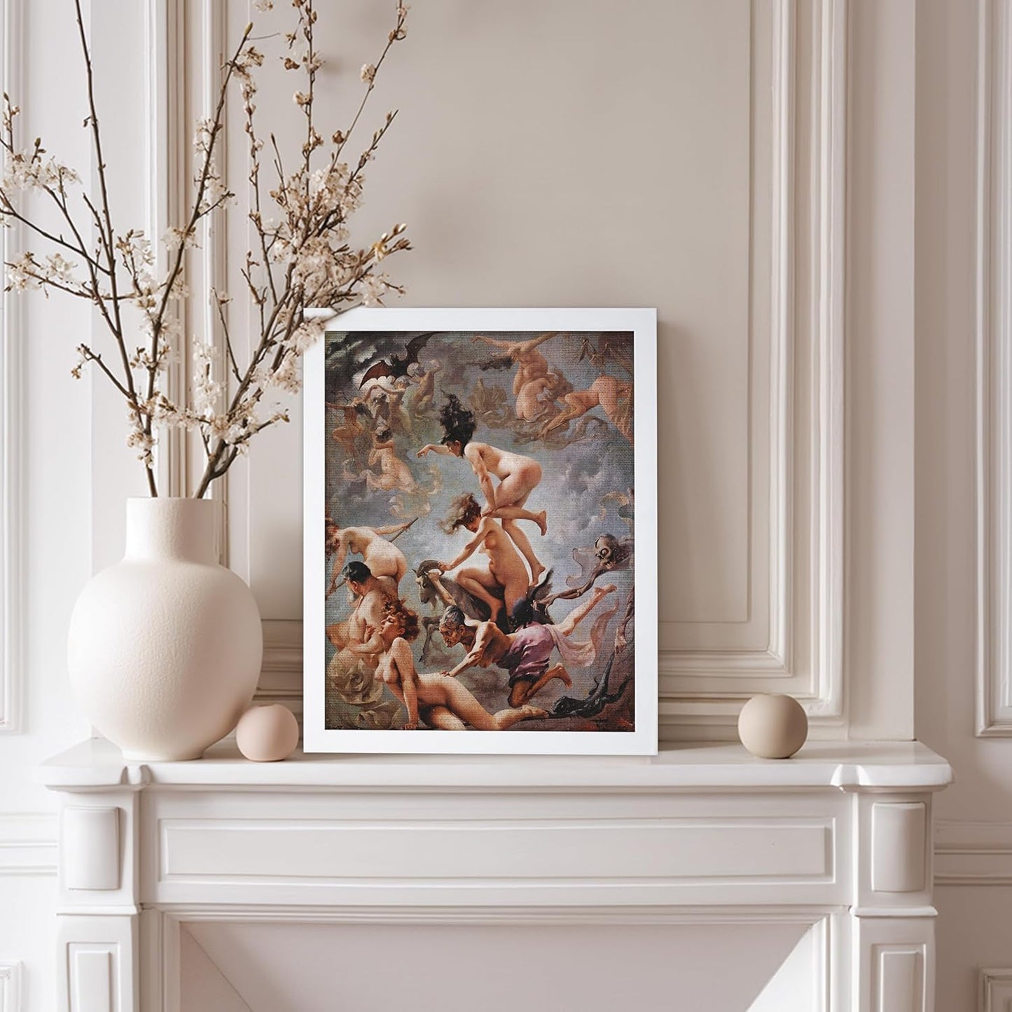 Poster Master Vintage Luis Ricardo Falero Poster - Retro Occult Print - Gift for Gothic, Horror Fan - Witches Going to their Sabbath, Pagan - Wall Decor for Bedroom, Dorm, 11x14 White Framed