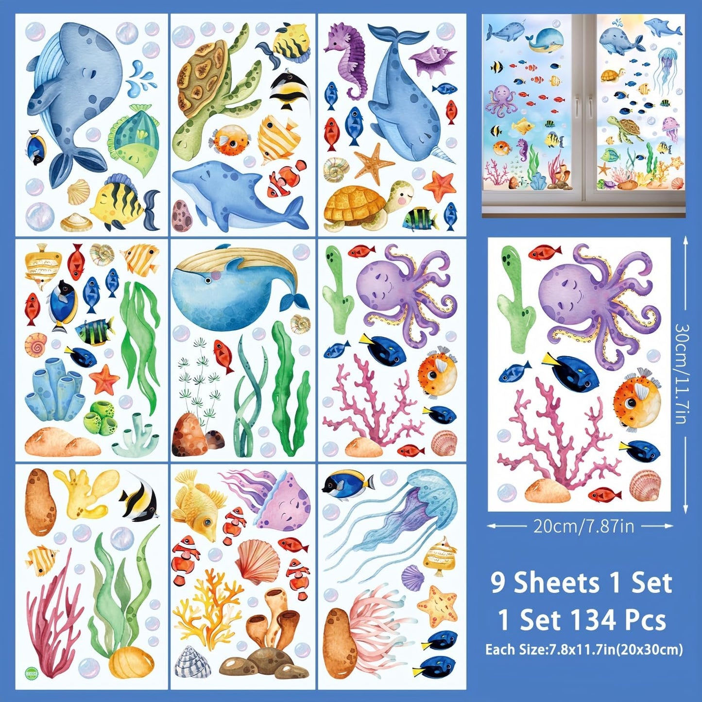 9 Sheets Summer Ocean Animal Window Clings Sea Animal Theme Window Stickers Summer Sea Decals Under The Sea Party Window Decorations