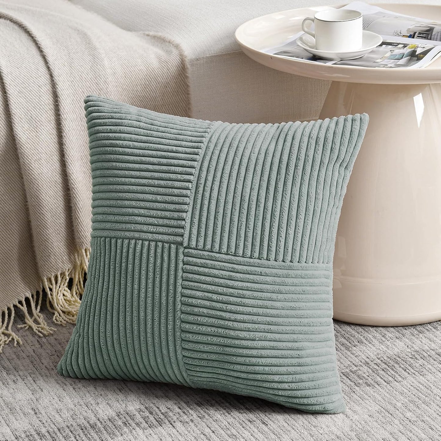 Fancy Homi 2 Packs Grey Blue Decorative Throw Pillow Covers 22x22 Inch for Couch Bed Sofa, Rustic Farmhouse Boho Home Decor, Soft Corss Corduroy Patchwork Accent Square Cushion Case 55x55 cm