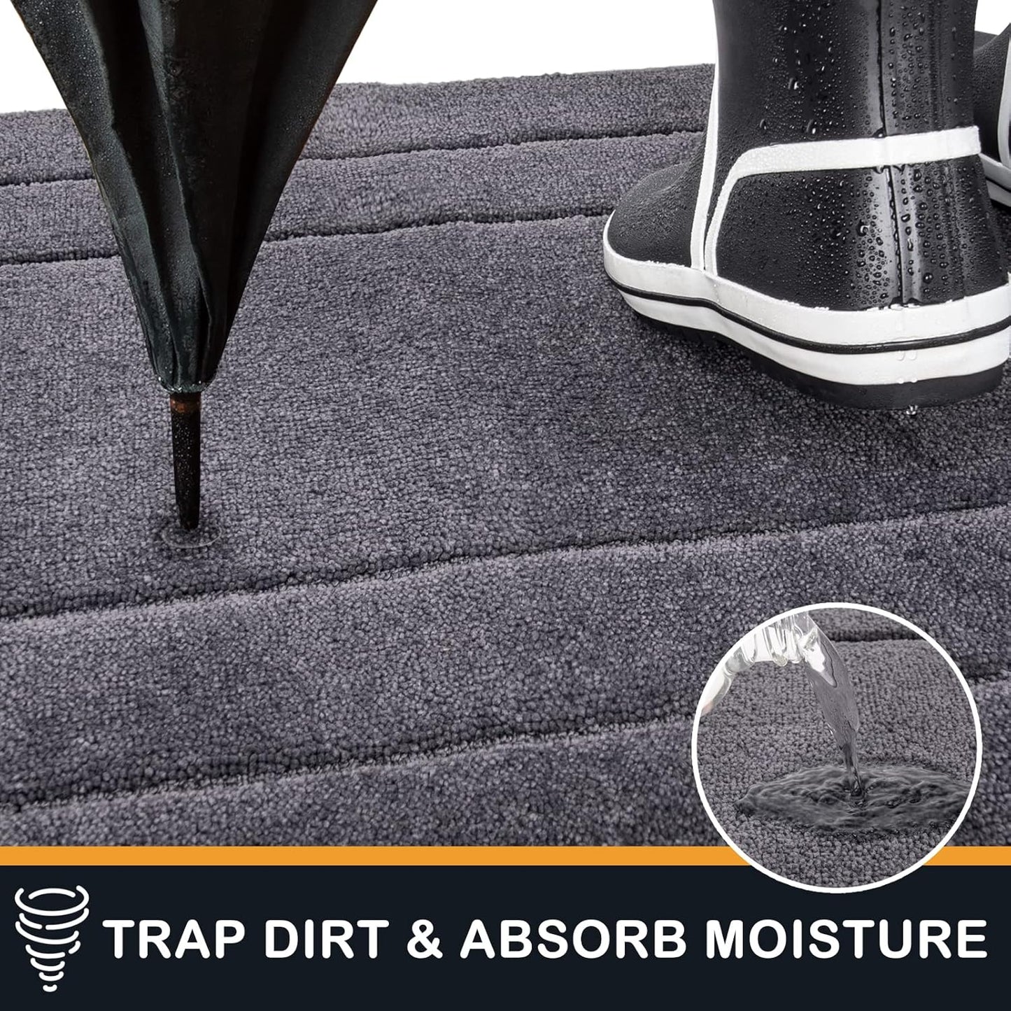 PURRUGS Dirt Trapping Door Mat 32" x 70", Non-Slip/Skid Machine Washable Entryway Rug, Dog Doormat, Super Absorbent Welcome Mat for Muddy Wet Shoes and Paws, Grey