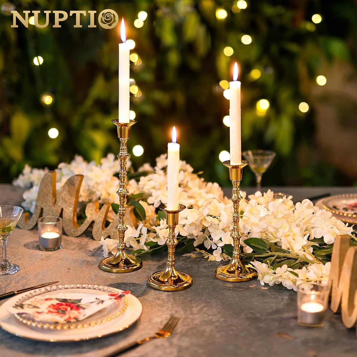 Nuptio Candle Holder Taper Candlestick Holders Gold Candle Holders for Unity Candles Metal Long Stem Candle Holders Set of 6 Home Decorations for Living Room Bathroom Dinner Table Cafe Table