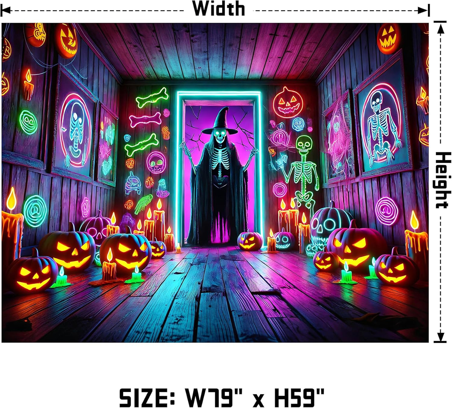AOHMPT Glow-in-the-Dark Halloween Tapestry - UV Reactive Black Light Wall Hanging Decor for Spooky Parties, Bedroom, Living Room (Witches, 79L x 59W, Unframed)