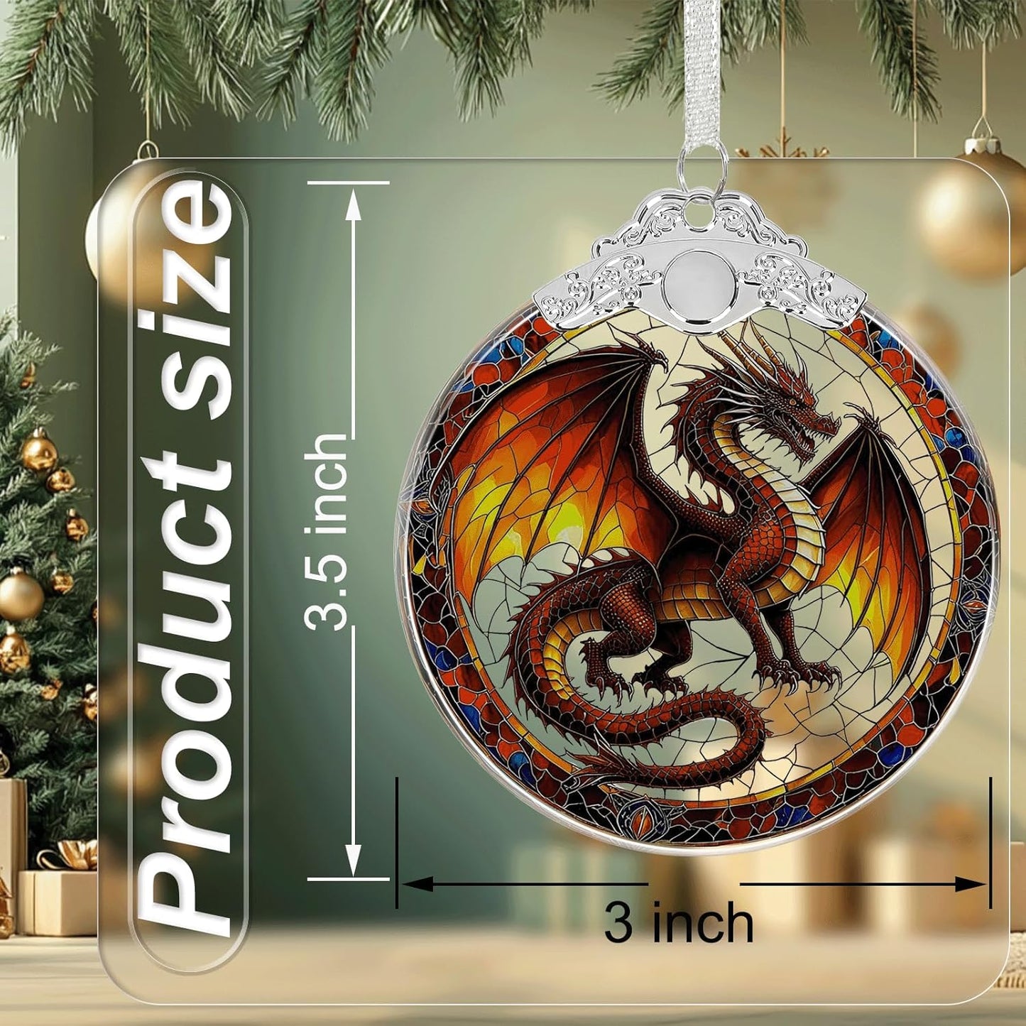 Dragon Stained Glass Christmas Ornament - Hanging Ornaments for Christmas Tree Decorations -Holiday Keepsake Present Exchange Idea