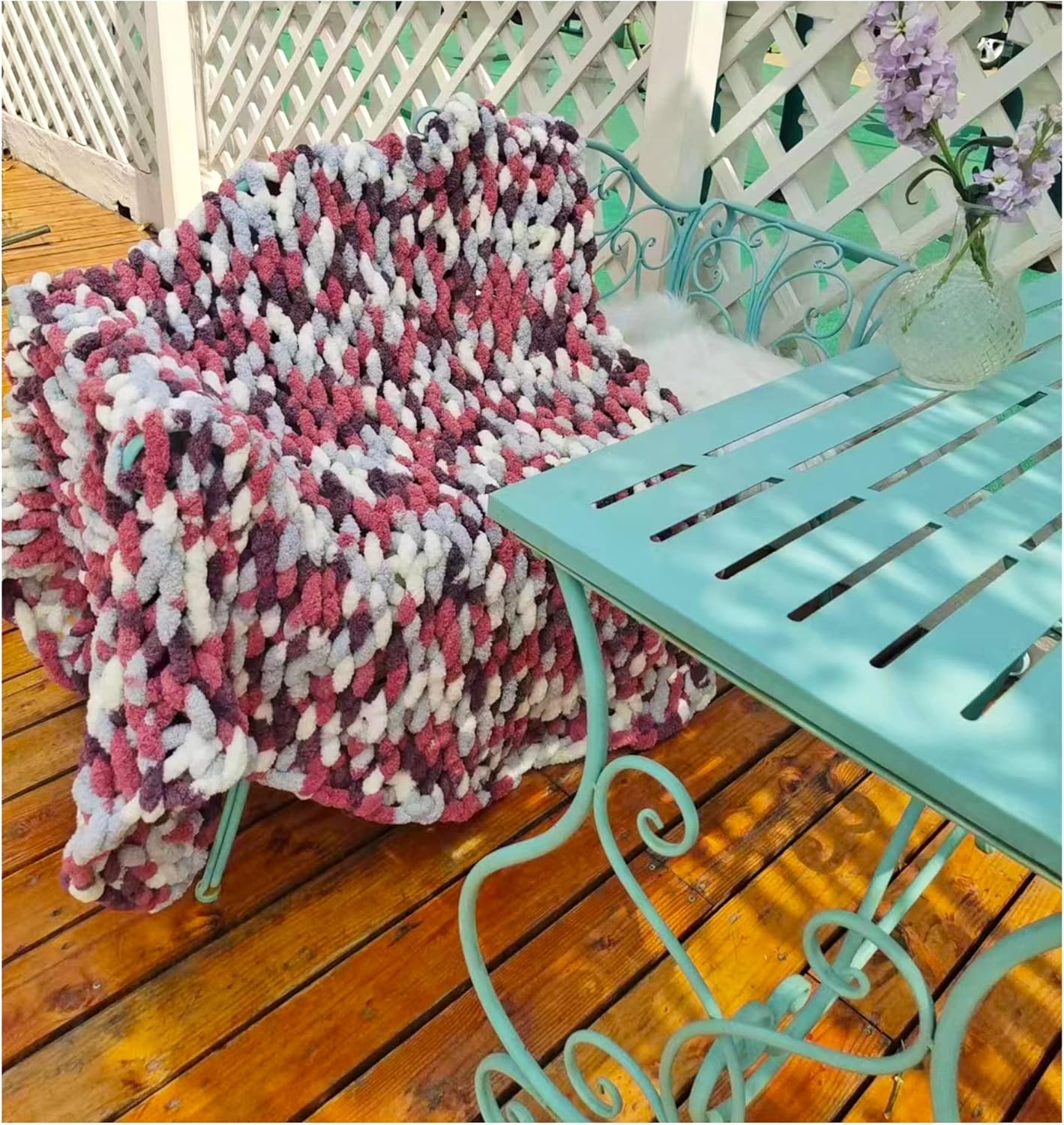 DDL&HEXI Chunky Chenille Blanket 100% Hand Knit with Jumbo Chenille Yarn (50"x60") Super Soft Large Throw Bed Blanket for Couch, Sofa, Home Decor - Machine Washable (05)