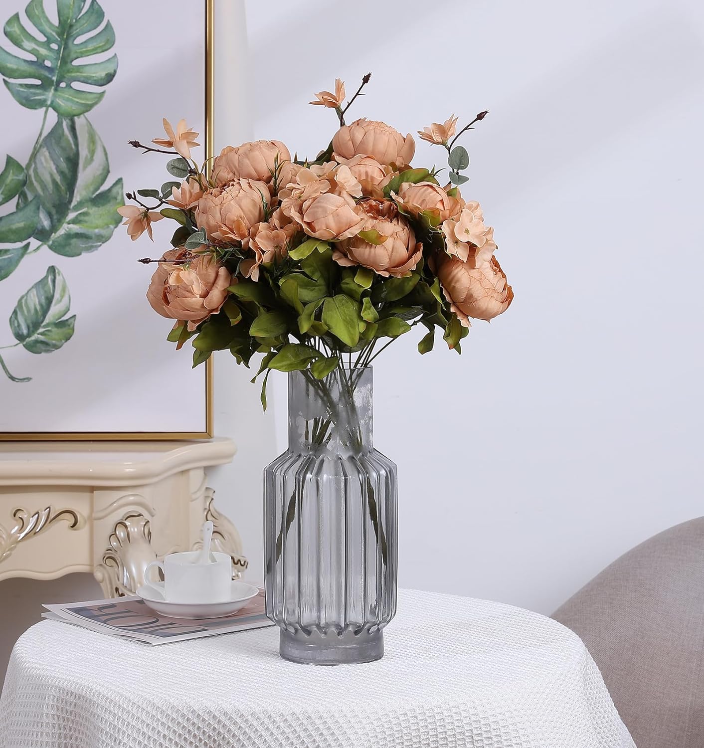 Duovlo Artificial Peony Silk Flowers Fake Flowers Vintage Wedding Home Decoration,Pack of 1 (Dark Champagne)