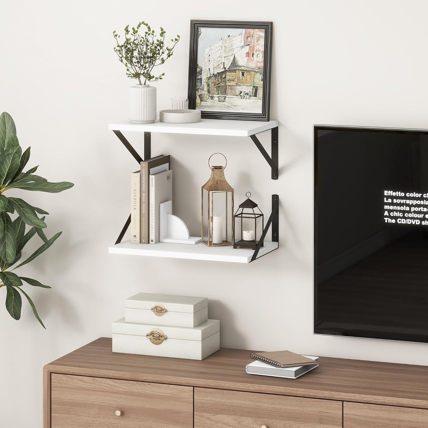 Fun Memories 10 Inch Deep Floating Shelves, White Floating Shelf 16 Inch Long, 16" W x 10" D Wall Shelves Set of 2, Deep Shelves for Books, Wide Floating Shelves for Bahtoom, Living Room, Kitchen