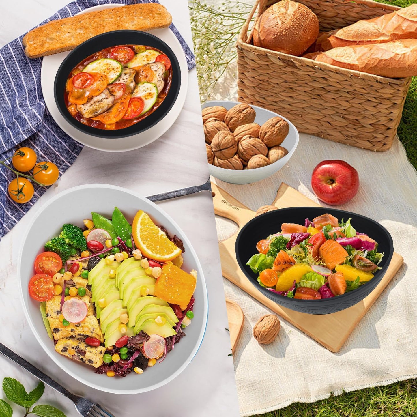 Salad Bowls Set of 6 with 3 Size,Unbreakable Wheat Straw Bowls for Kitchen,Fridge,Dishwasher and Microwave Safe Bowl for Salad,Cereal,Snack,Dessert. Classic Series