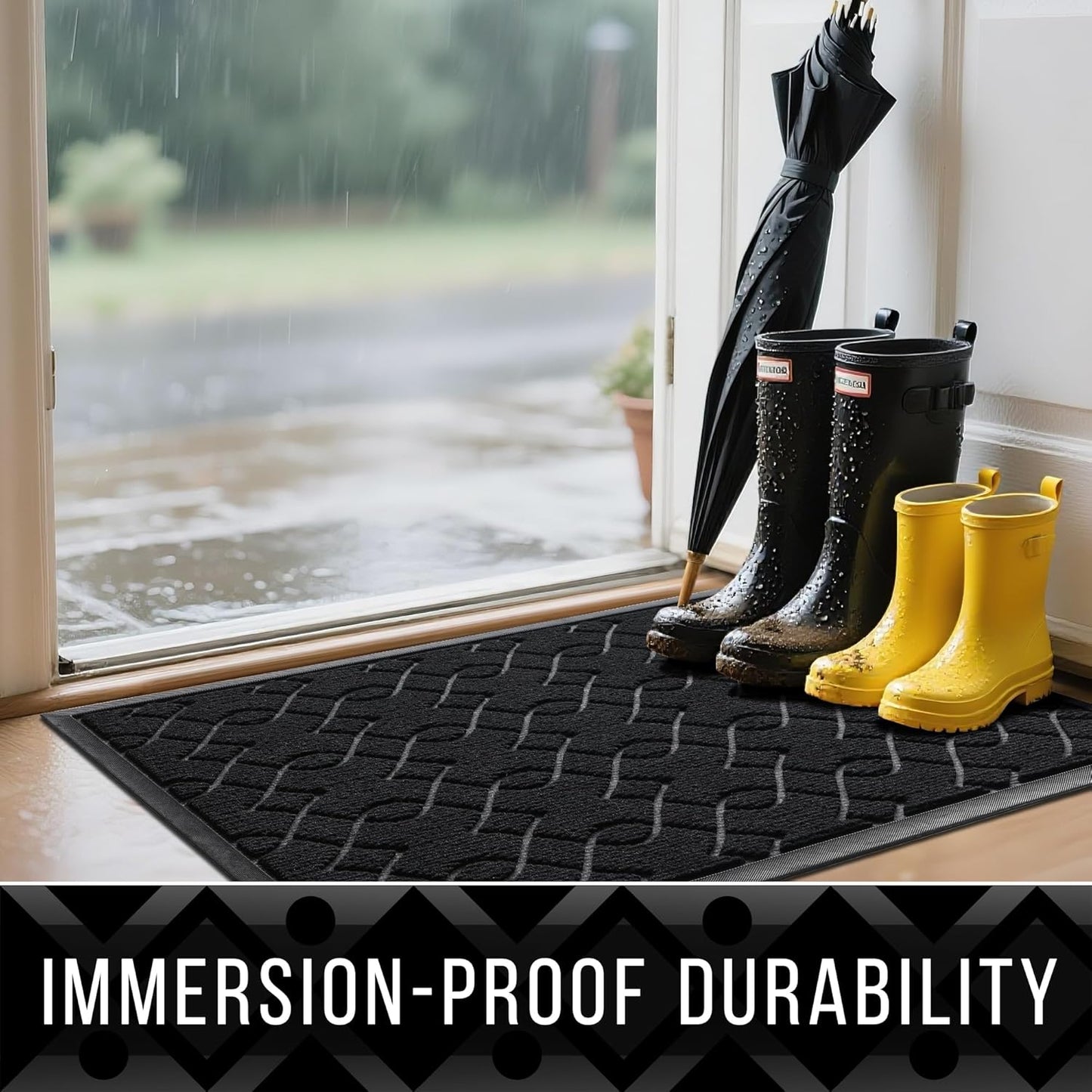 Yimobra Front Door Mat Outdoor Indoor 36x24, All-Season, All-Weather, Heavy Duty Welcome Door Mats Outside Entrance, Non Slip Porch Patio Entrance Mat, Black