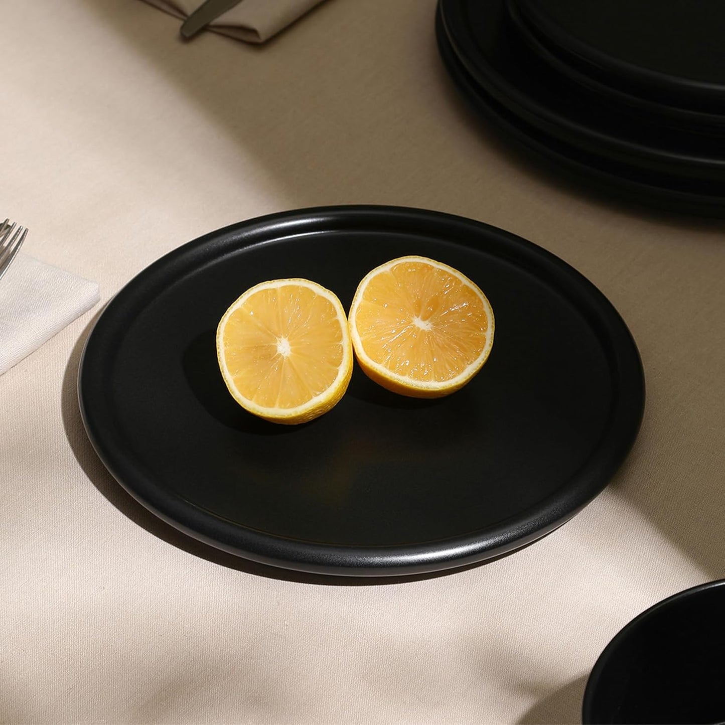 Stone Lain Eden 4-Piece Salad Plate Set Stoneware, Black