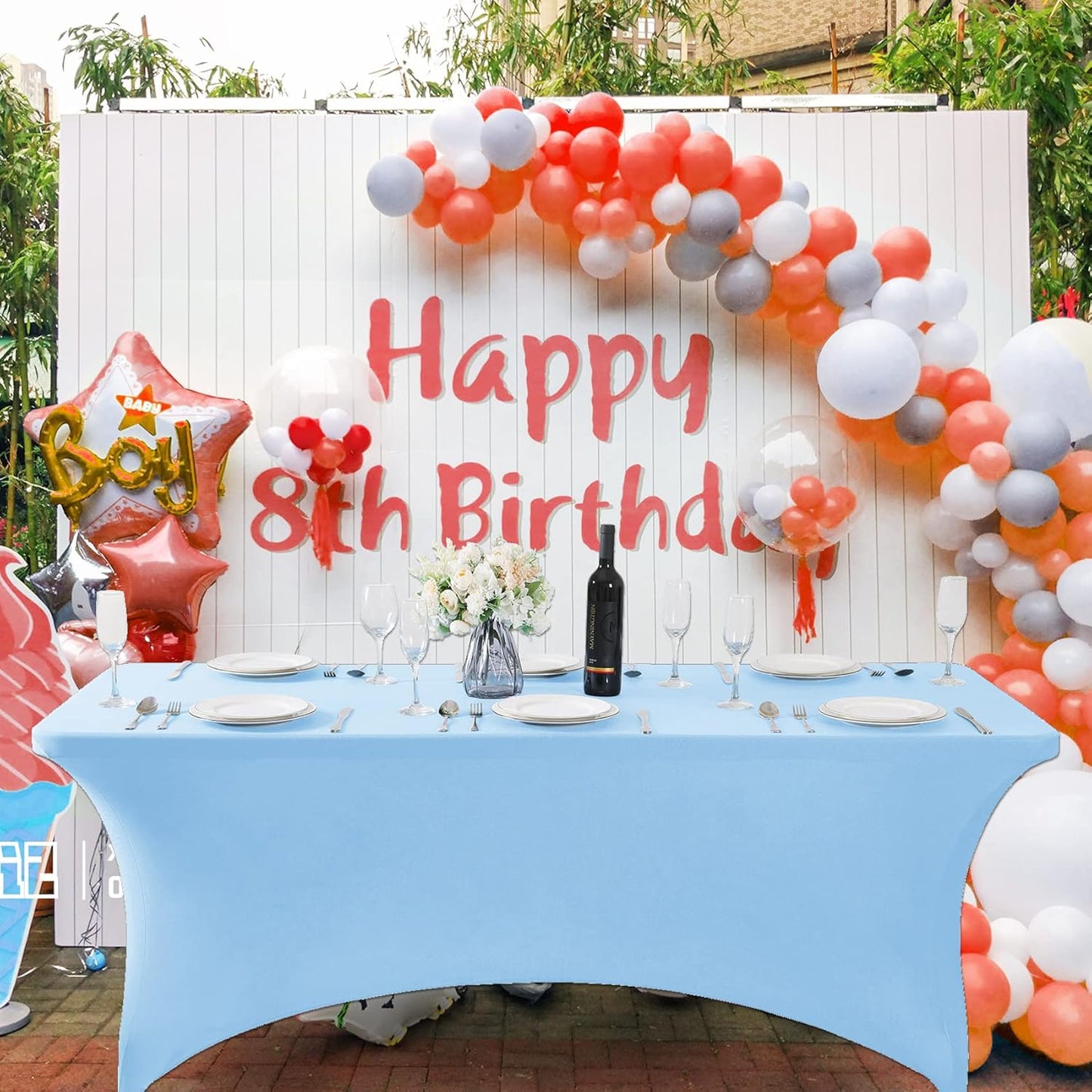 SuperO 2Pack Waterproof Spandex Table Cover for 4FT Table Universal Fitted Stretch Tablecloth for Party, Banquet, Wedding and Events-Blue Mist