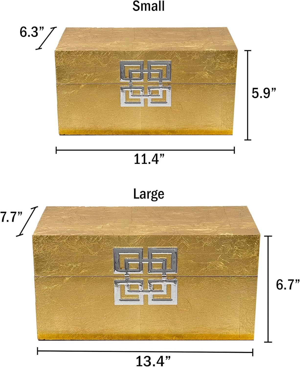 Galt International Storage Box Set Decorative Storage Box w/Hinged Lid Classic Design Wood Decor Boxes with Geometric Clasp Storage for Bedroom & Home - Set of 2 (Gold Leaf)