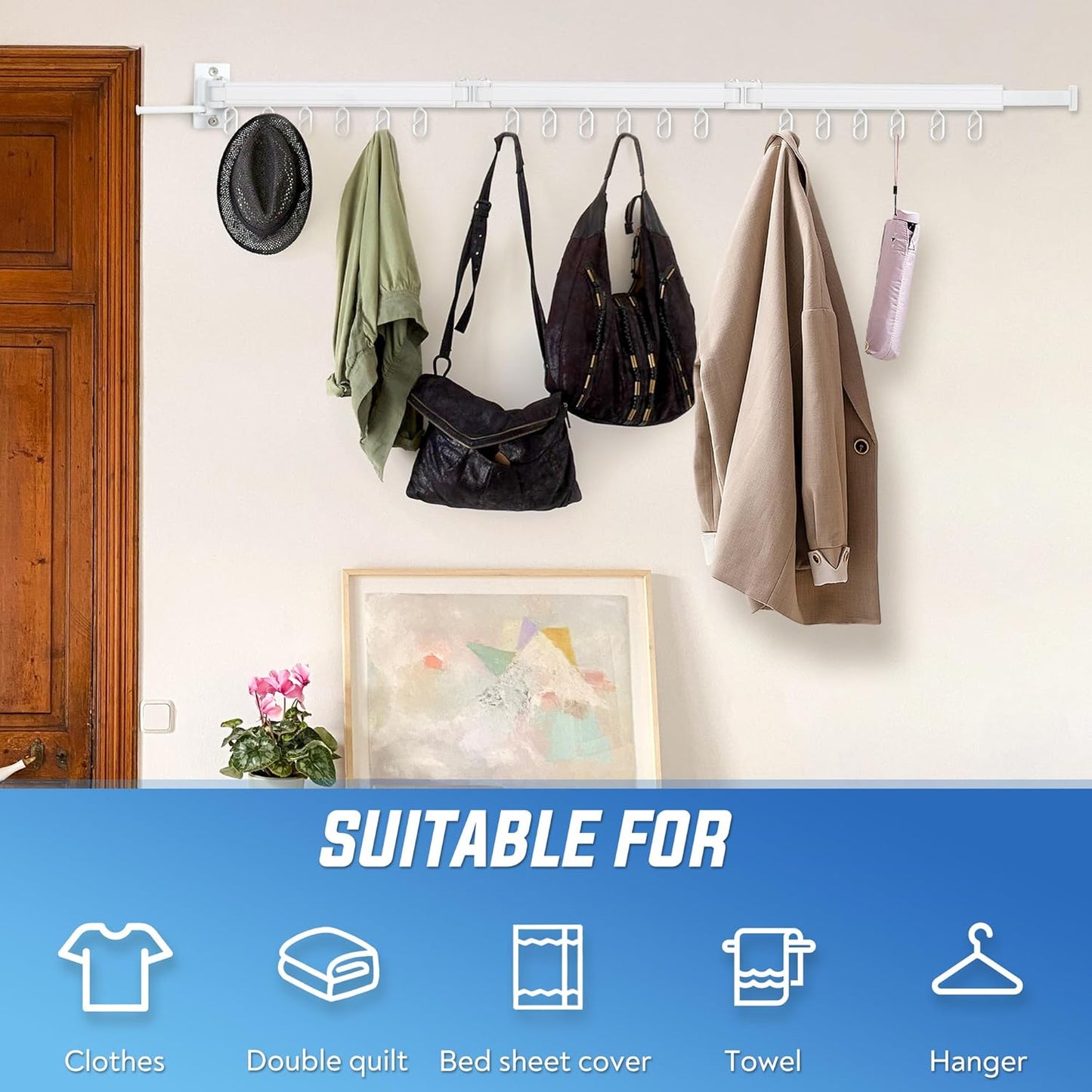 Clothes Drying Rack Wall Mounted Foldable, Retractable & Collapsible(Tri-Fold) Space-Saving Laundry Drying Rack for Indoor & Outdoor Use - Laundry Rooms, Bathroom & Balconies (White)