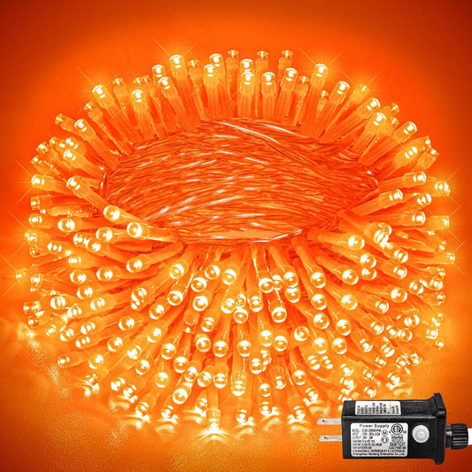 800 LED Orange Lights for Halloween, 262 FT Halloween Lights Indoor Outdoor Clear Wire with 8 Modes, Plug in Waterproof Orange String Light for Christmas Tree Party Thanksgiving Decorations